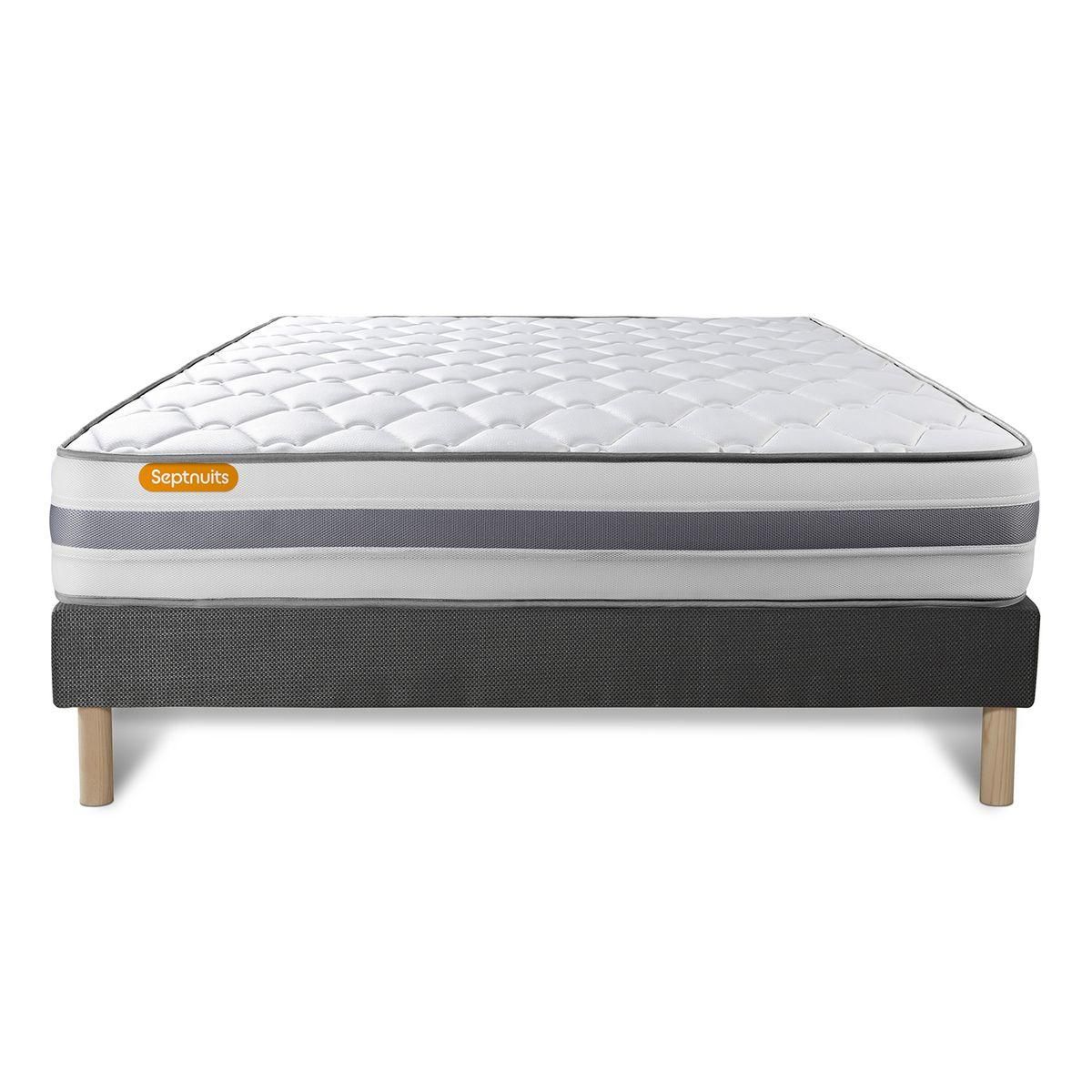SEPTNUITS Matelas + sommier gris Memo Spring Ressorts ensachés 3 zones de confort MAXI épaisseur