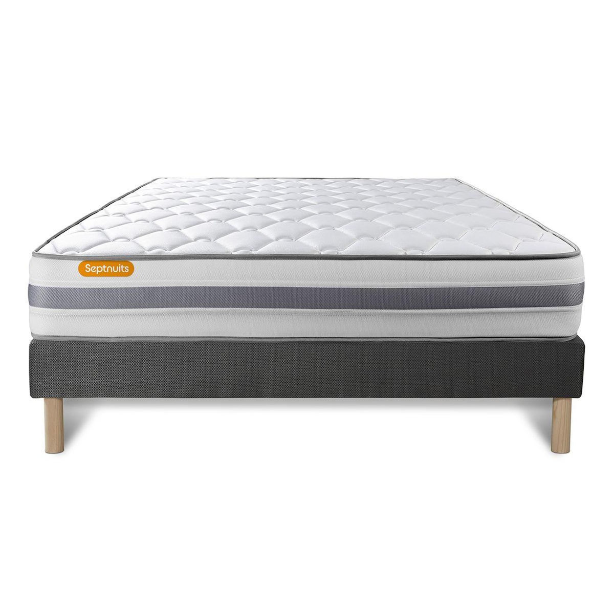 SEPTNUITS Matelas + sommier gris Memo Spring Ressorts ensachés 3 zones de confort MAXI épaisseur
