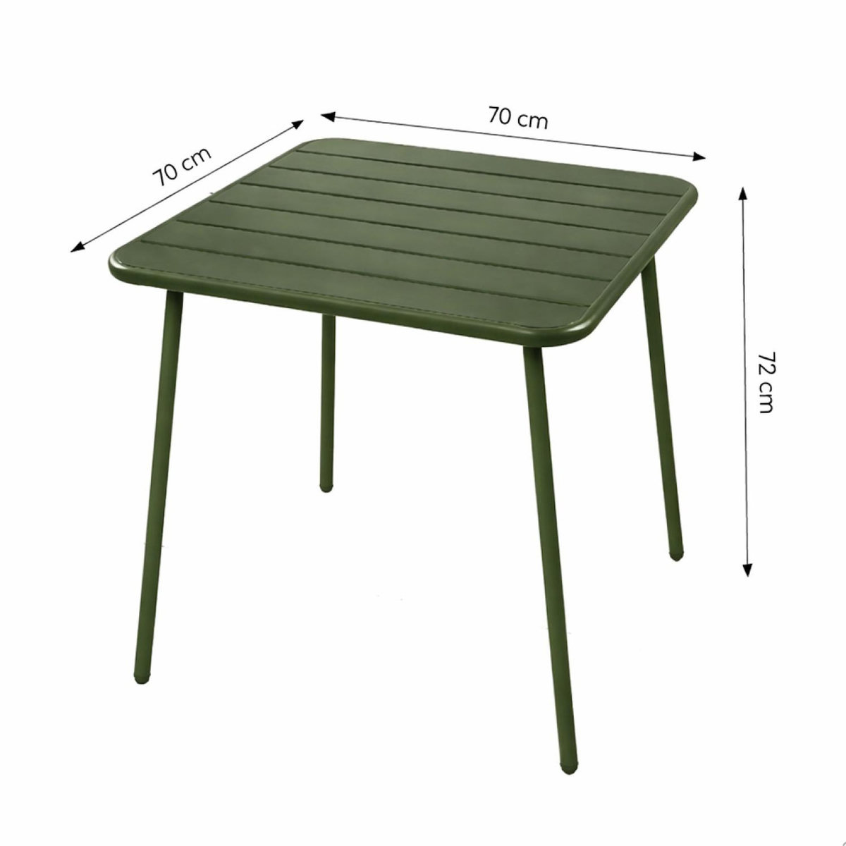 CONCEPT USINE Ensemble table de jardin carrée 70cm et 4 chaises vert BERGAME