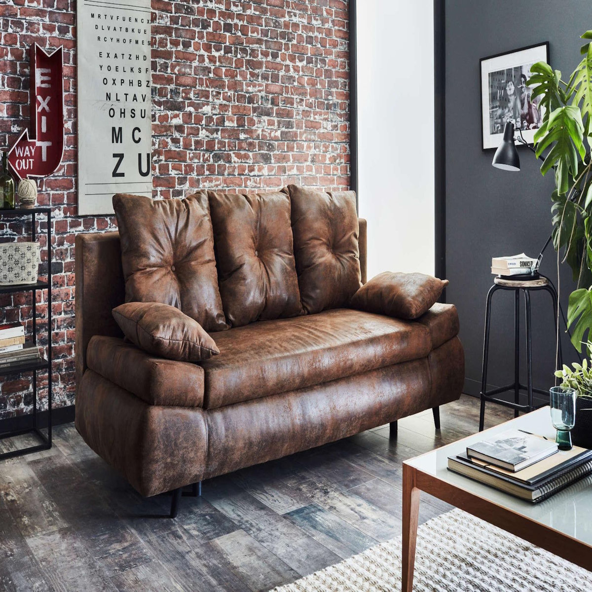 BEST MOBILIER Larson - canapé droit 3 places convertible - avec coffre de rangement - style industriel