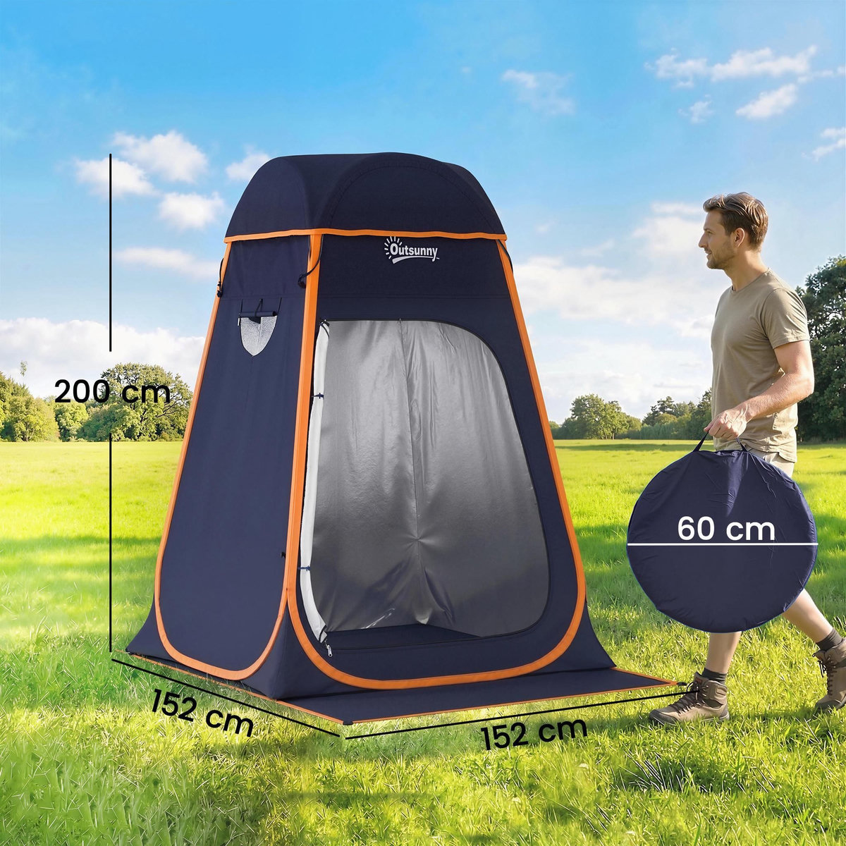 OUTSUNNY Tente de douche camping pop up toit amovible polyester bleu foncé