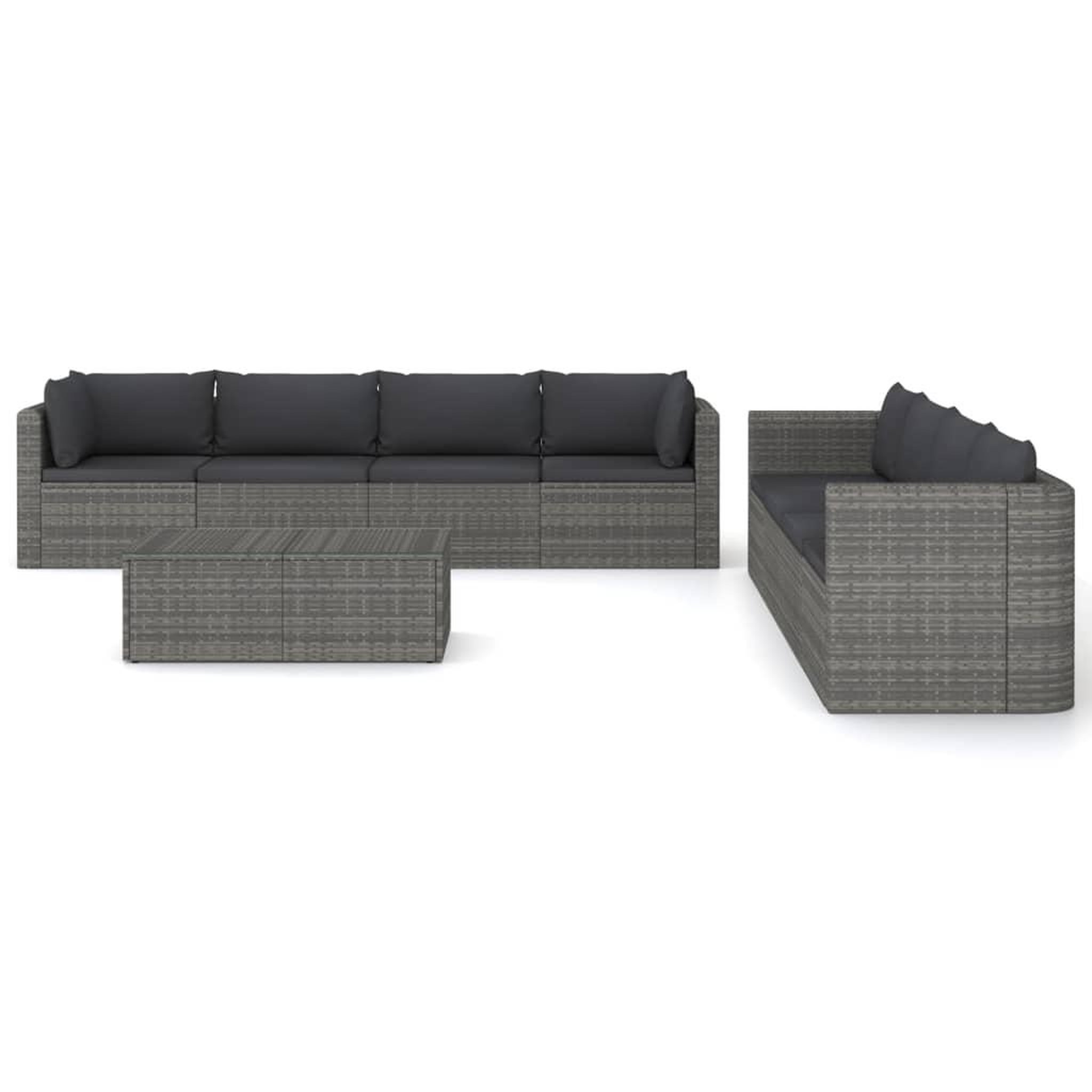 Voir la diapositive 3 : VIDAXL Salon de jardin 9 pcs avec coussins Resine tressee Gris