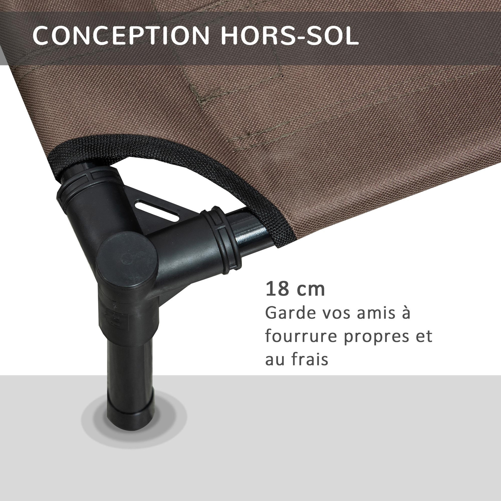 Voir la diapositive 3 : PAWHUT Lit pour chien chat sur pieds tissu oxford textilène micro-perforé 76l x 61l x 18h cm marron noir