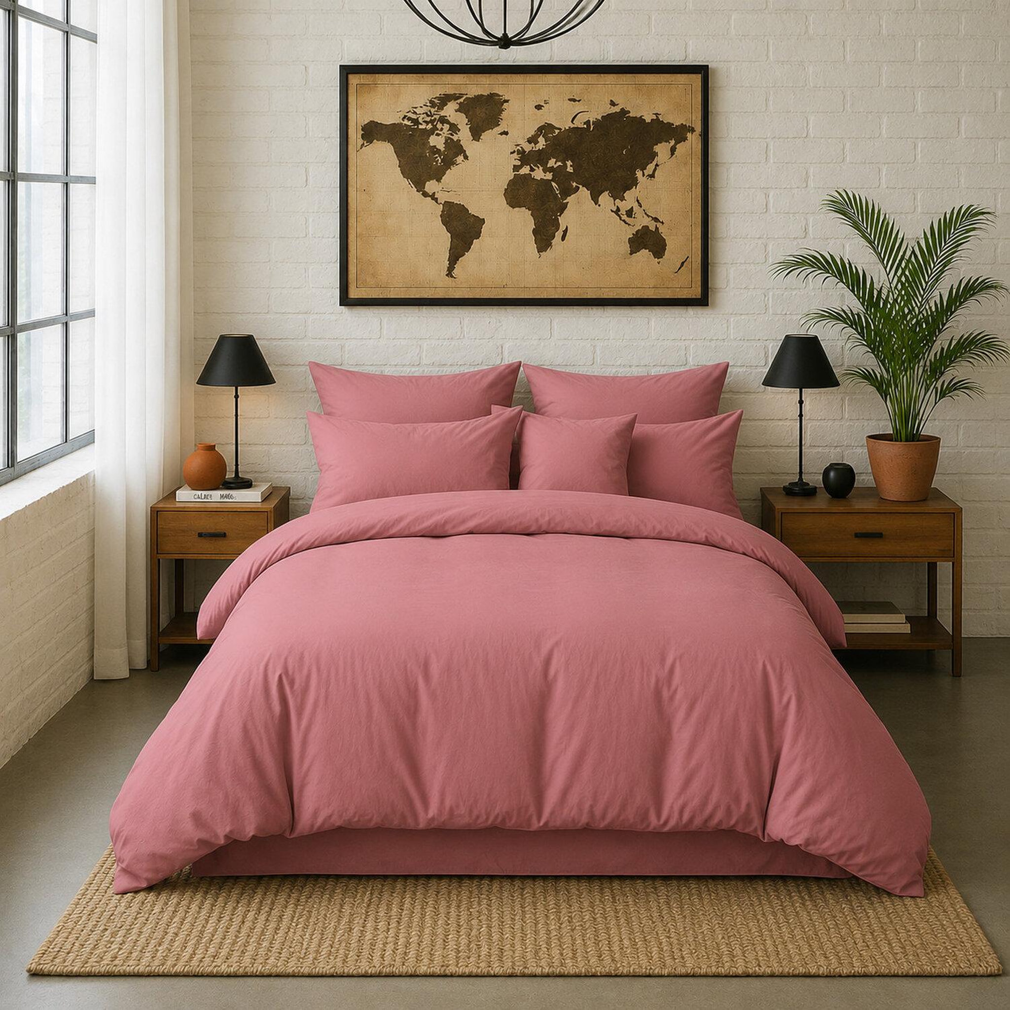 Voir la diapositive 1 : BATON ROUGE Housse de couette 100% percale de coton lavé 80fils/cm² - finition bouteille 40cm - vieux rose
