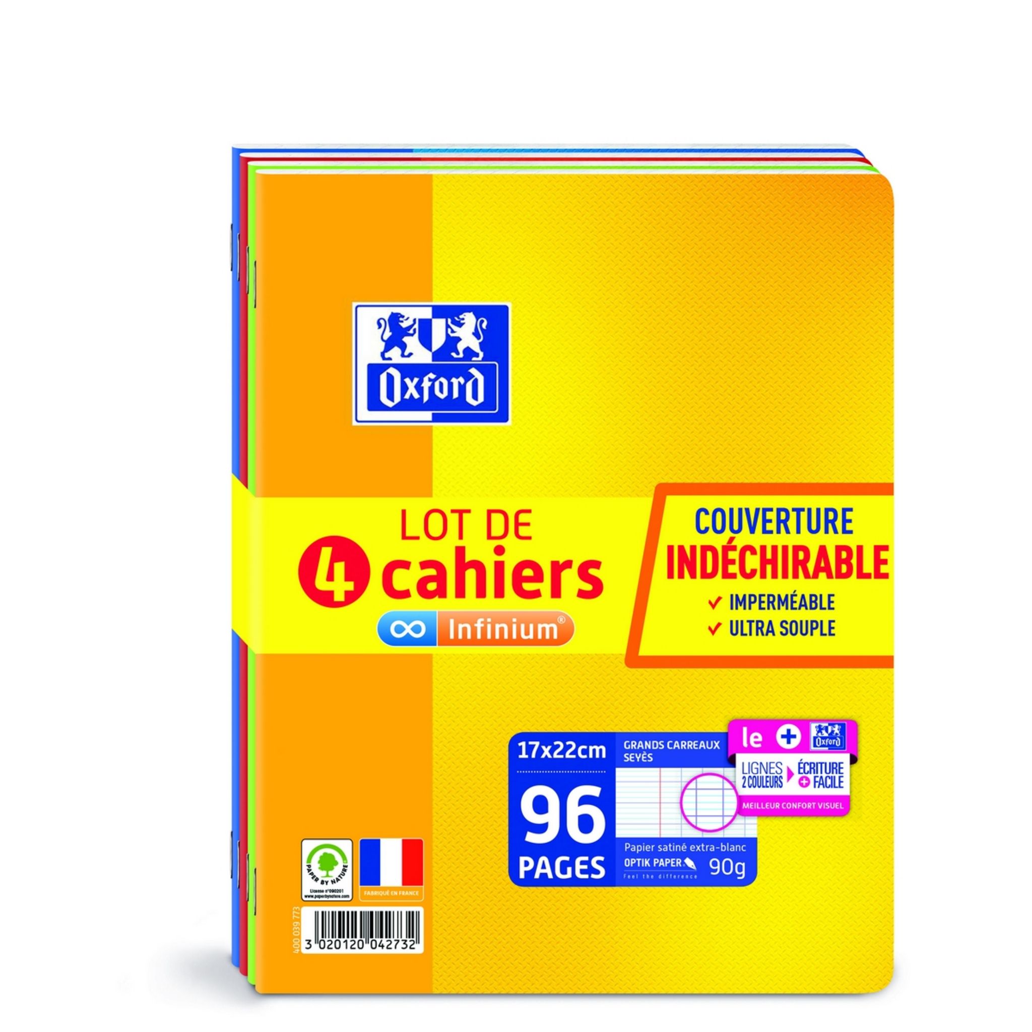 Lot De 10 Cahiers Oxford Infinium - Grands Carreaux Seyès 96 Pages 17x22 Cm Couleurs Assorties