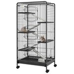 PAWHUT Cage pour petits animaux roulante 5 rampes 5 plateformes gamelle distributeur eau plateau amovible métal PP noir