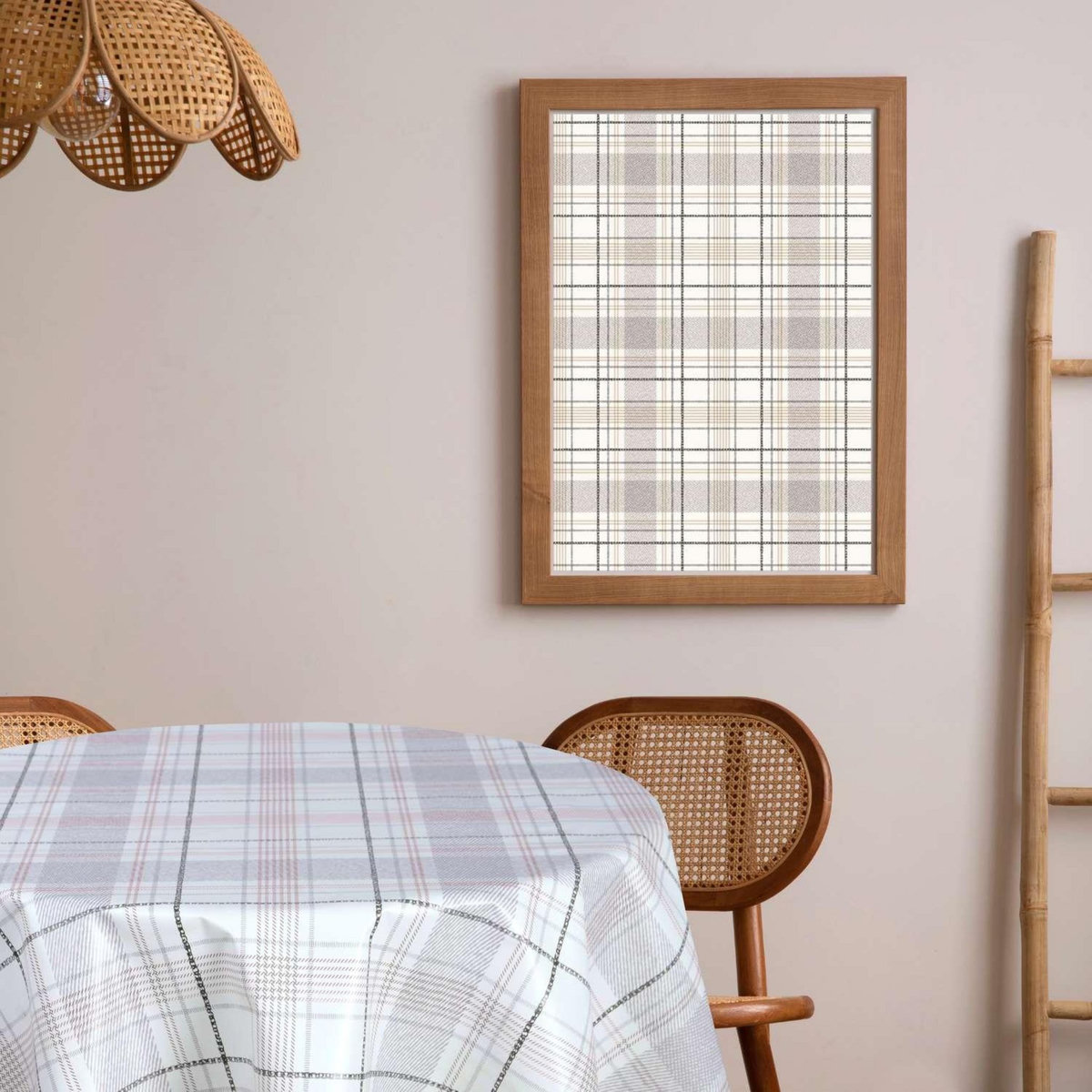 HABITABLE Nappe en toile cirée ronde Carreau - Diam. 135 cm - Ecru