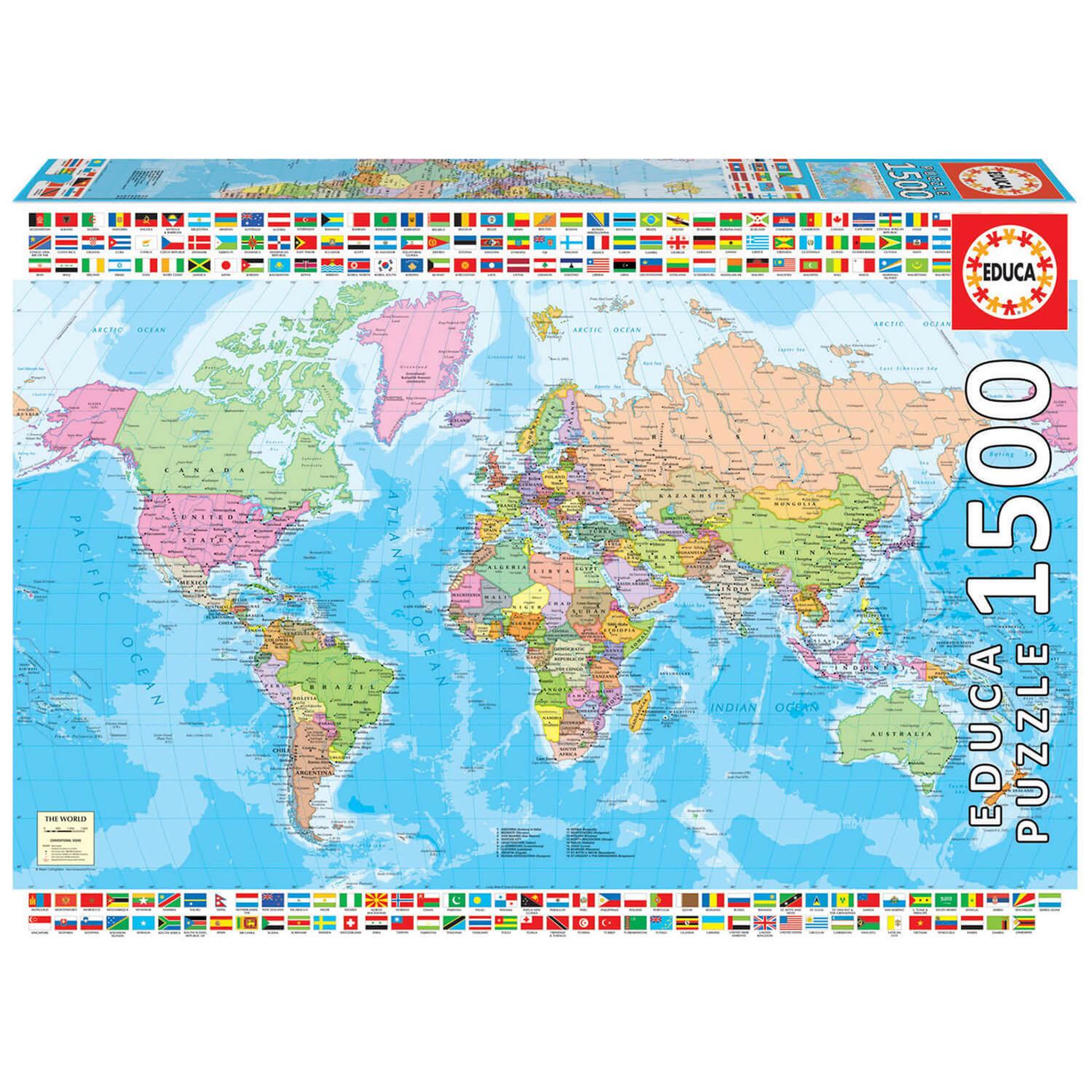 Voir la diapositive 2 : EDUCA Puzzle 1500 pièces : Carte politique