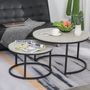 Voir la diapositive 2 : HOMCOM Lot de 2 tables basses rondes gigogne empilables plateau MDF gris et pieds en métal noir