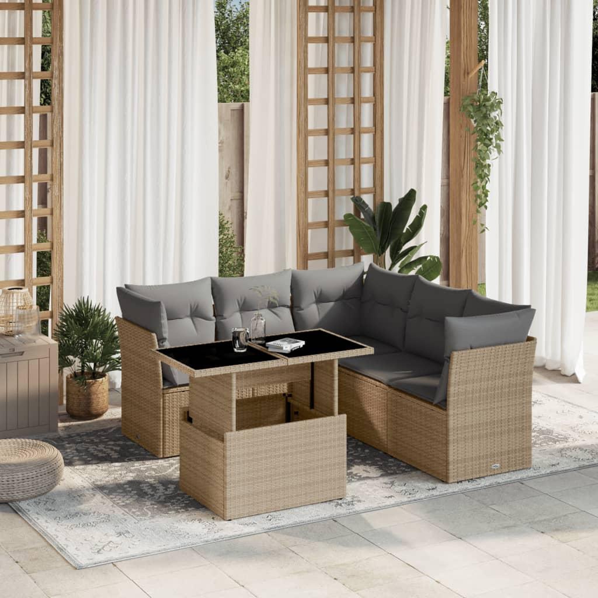 VIDAXL Salon de jardin avec coussins 6 pcs beige resine tressee
