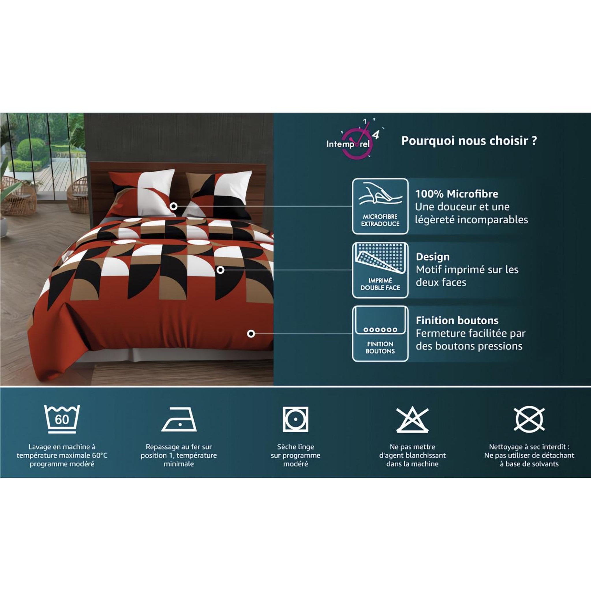Voir la diapositive 2 : Intemporel Parure housse de couette microfibre FLORA, par Intemporel