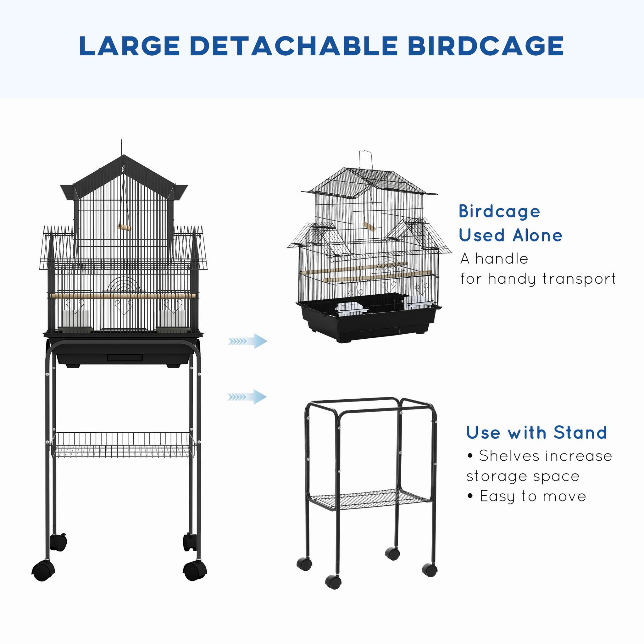 Voir la diapositive 4 : PAWHUT Cage à oiseaux design maison mangeoires perchoirs 3 portes plateau excrément amovible noir