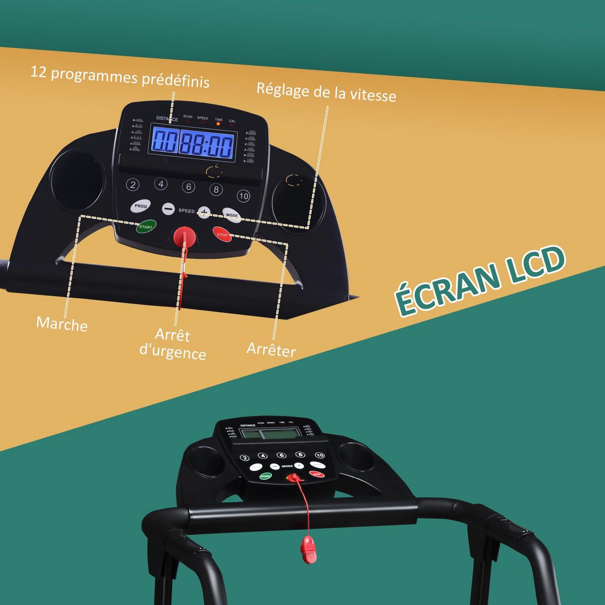 HOMCOM Tapis de course électrique pliable 440 W tapis roulant motorisé vitesse réglable 1-10 Km/h écran LCD multifonction 12 programmes prédéfinis support iPad porte-gobelet châssis acier noir