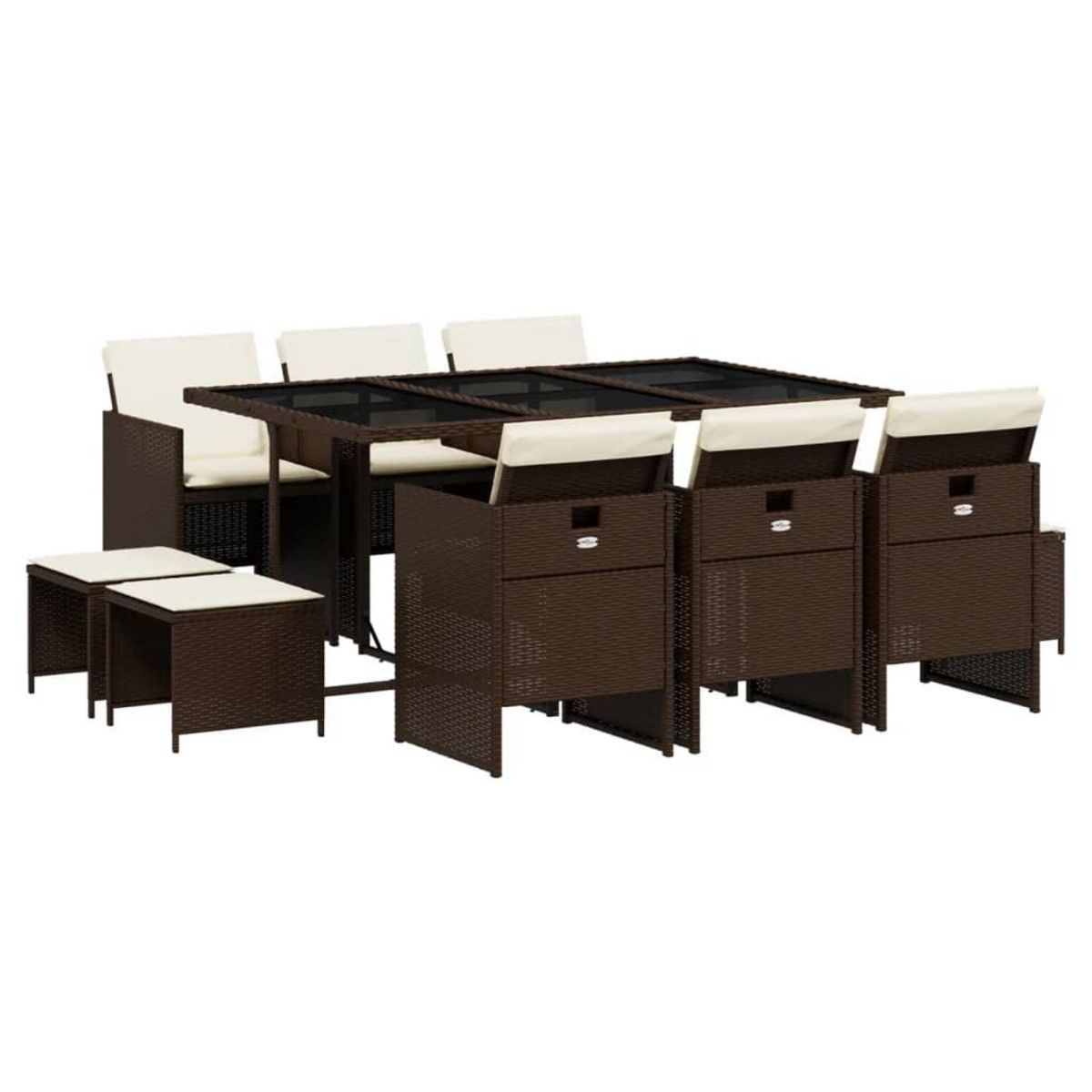 VIDAXL Ensemble a manger de jardin et coussins 11 pcs marron rotin