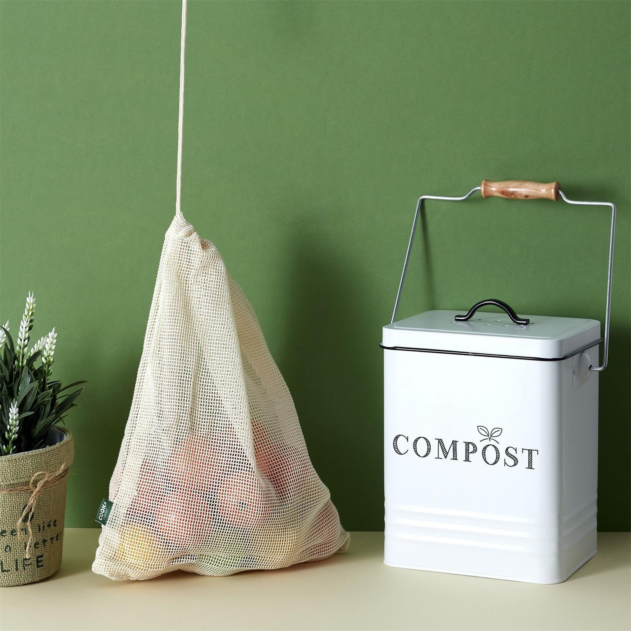 Voir la diapositive 4 : Je cherche une idee Poubelle de compostage 5 l en métal - blanc