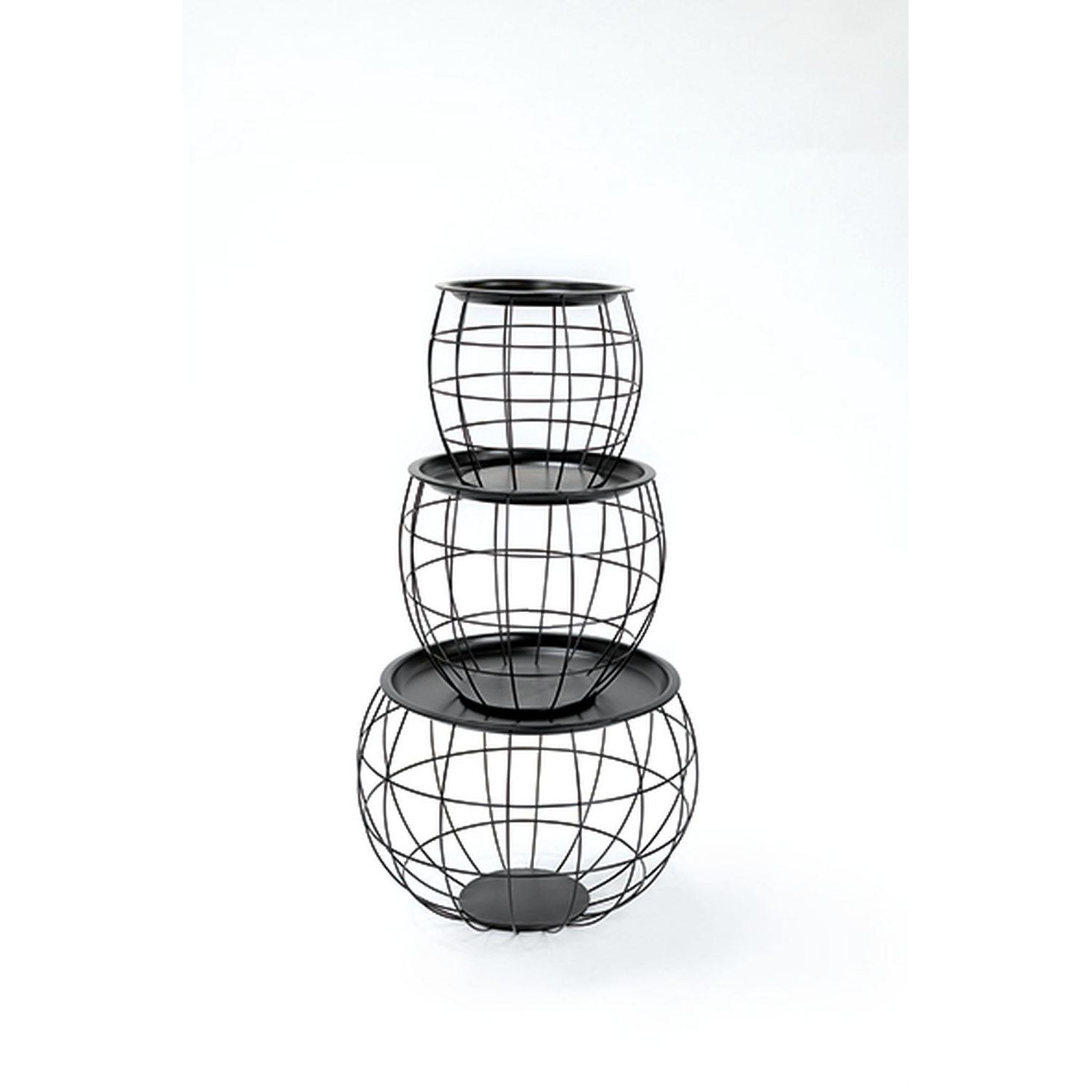 Voir la diapositive 3 : KB8 Lot de 3 tables d'appoint ou tables gigogne ronde effet boule en métal - noir