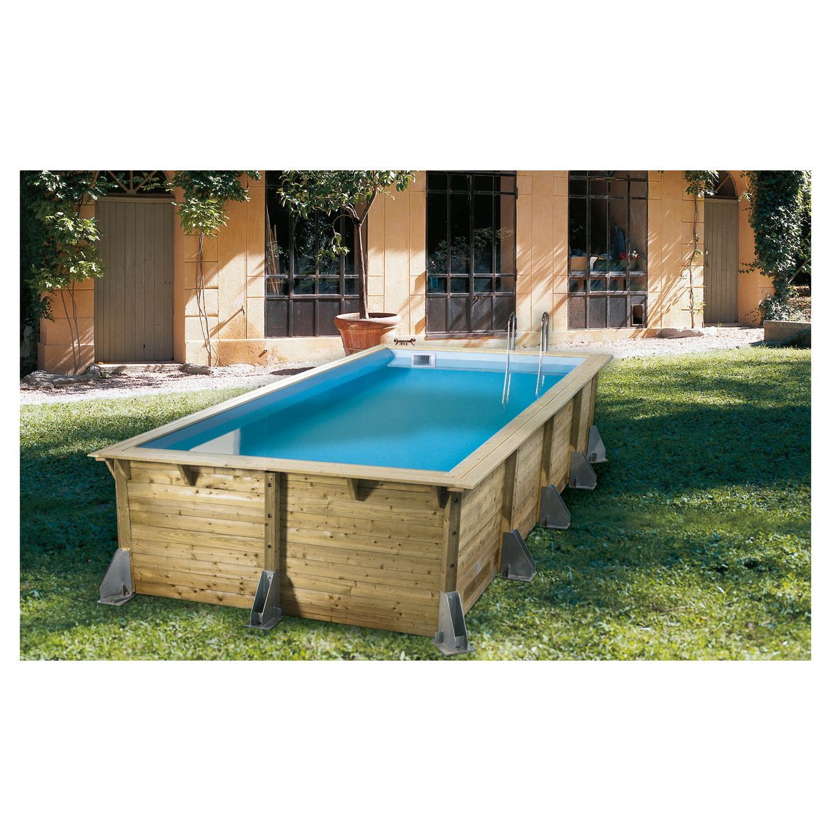 UBBINK Piscine hors sol bois rectangulaire - 350x505x126cm - Liner Bleu -AZURA
