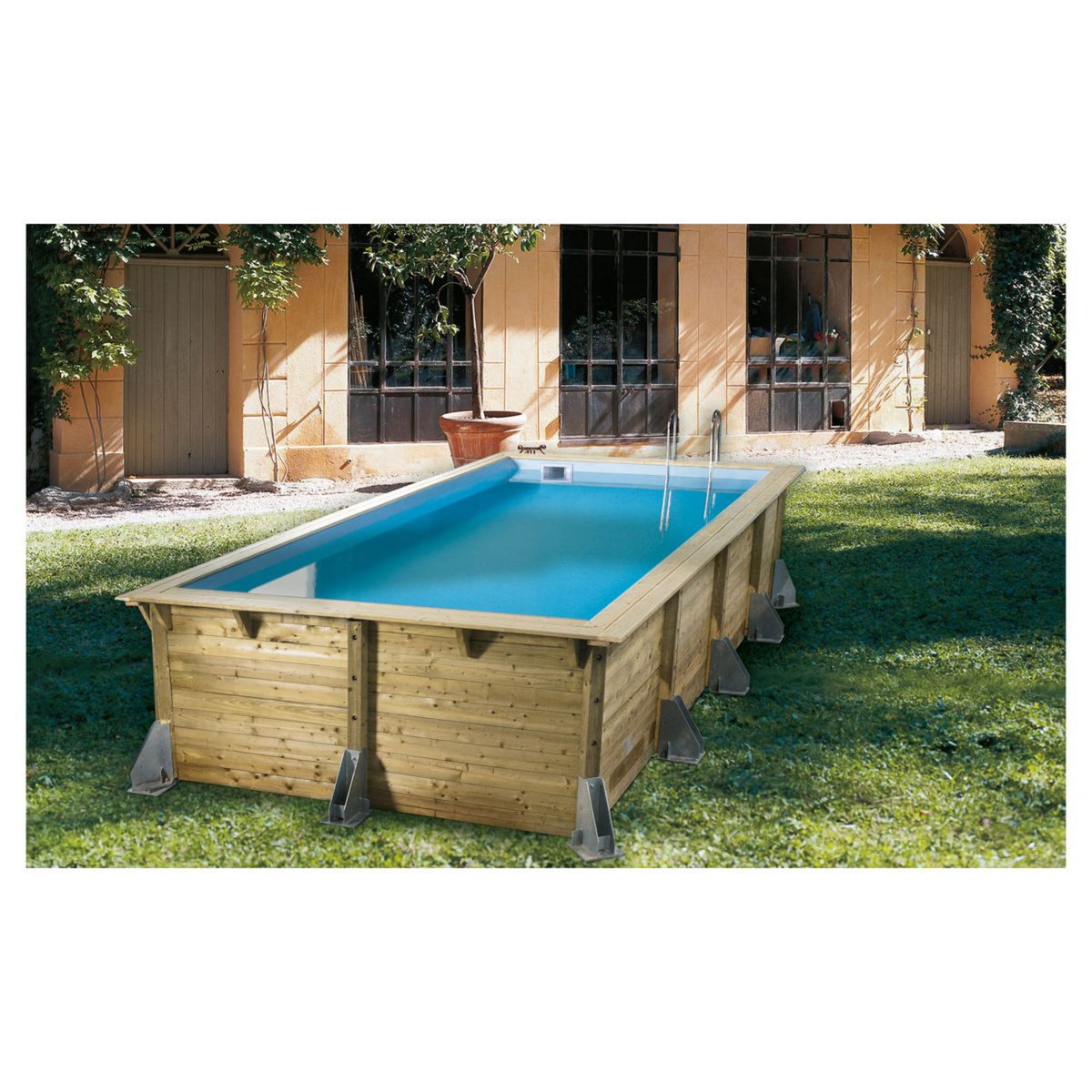 UBBINK Piscine hors sol bois rectangulaire - 350x505x126cm - Liner Bleu -AZURA
