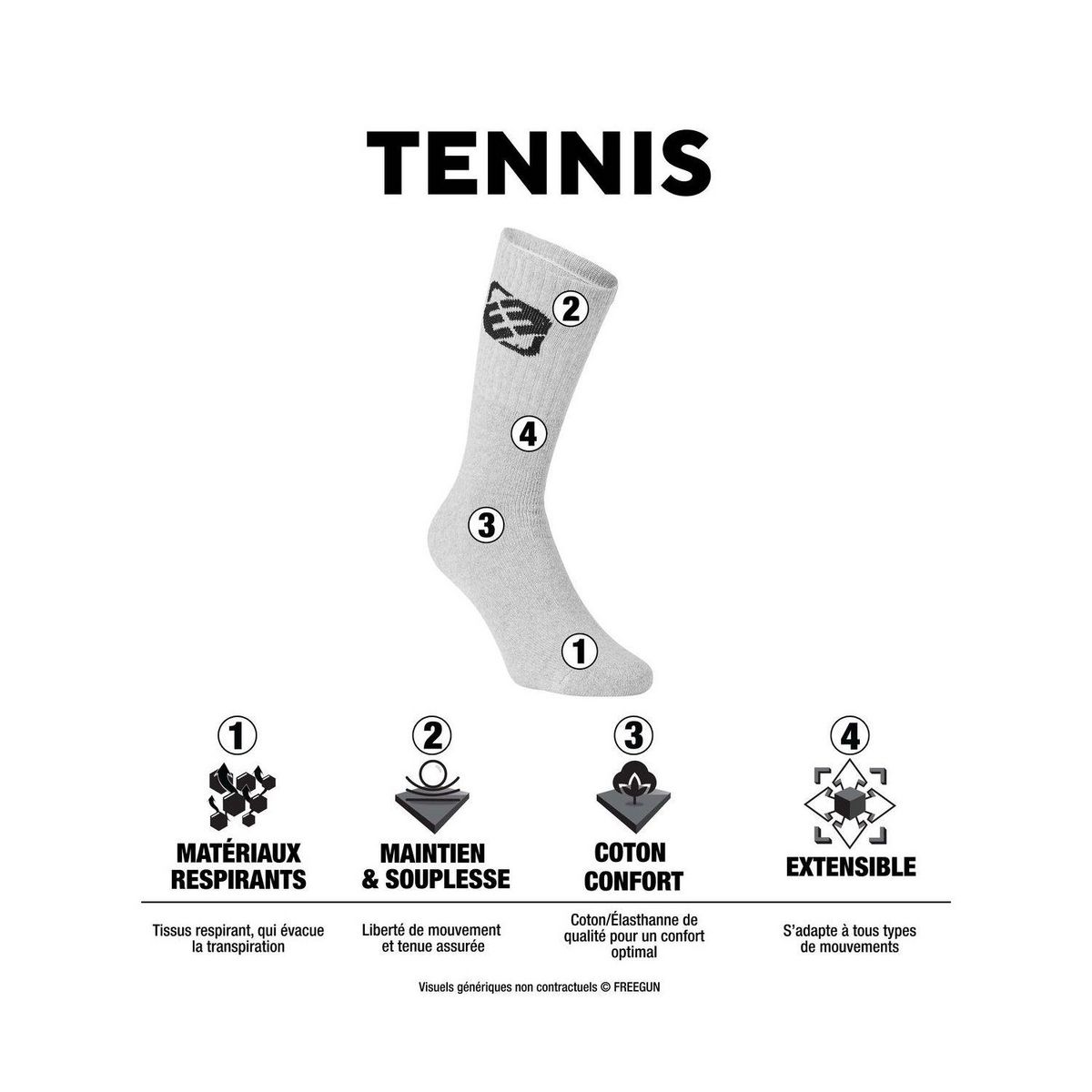 FREEGUN Lot de 6 Paires de Chaussettes Tennis homme