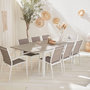 Voir la diapositive 2 : SWEEEK Table de jardin extensible aluminium + 8 assises - Chicago Blanc / Taupe - Table extensible 175/245cm avec rallonge et 8 assises en textilène