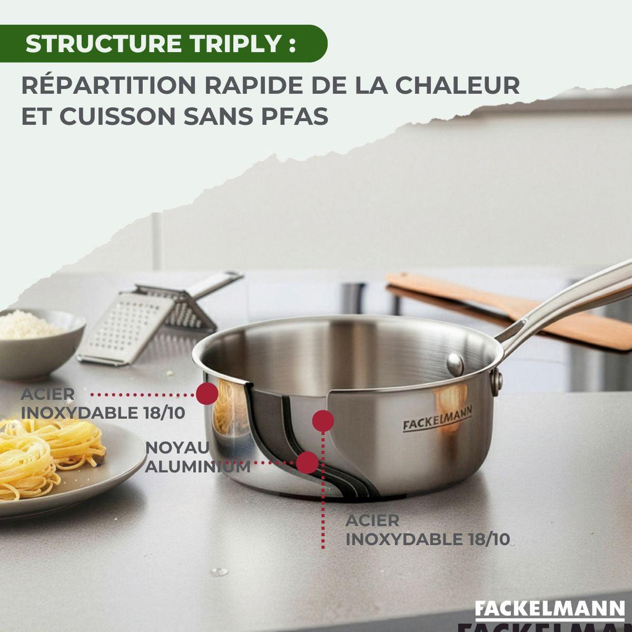 Voir la diapositive 5 : Fackelmann Casserole 14 cm en inox 18/10 triply fackelmann vita3