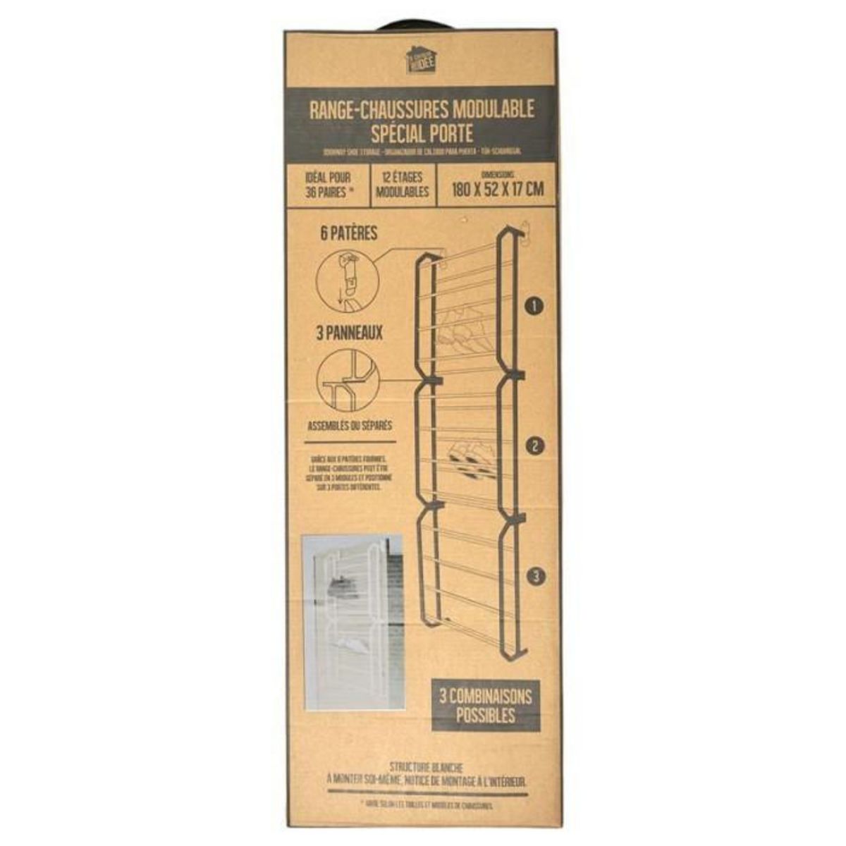 Paris Prix Range-Chaussures de Porte  36 Paires  180cm Blanc