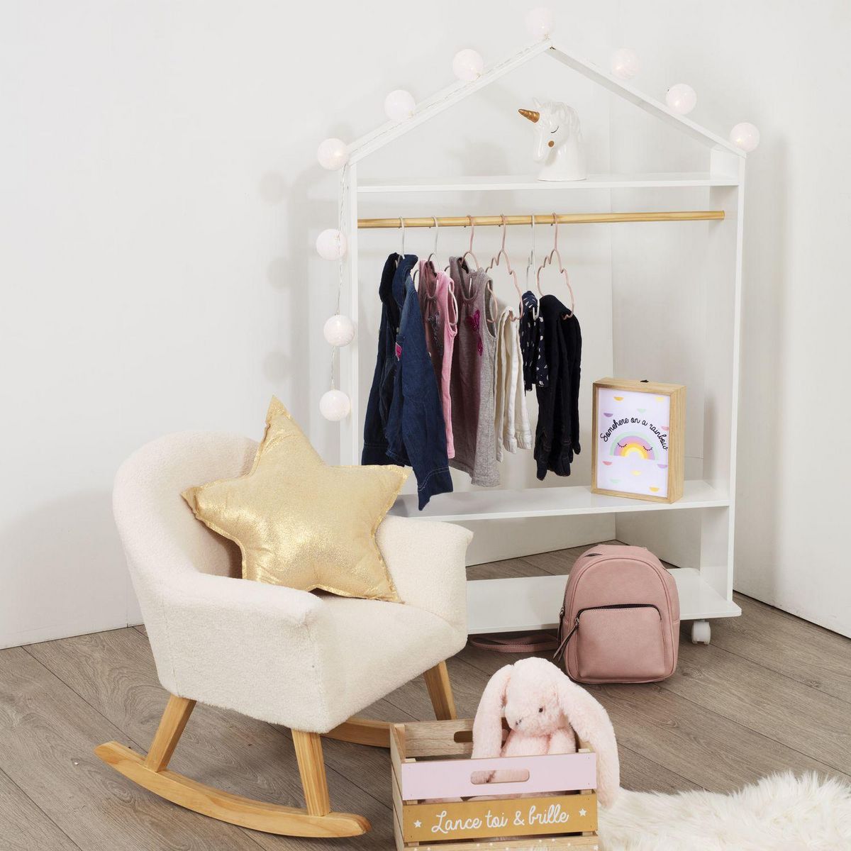 Atmosphera Kids Penderie à roulettes enfant Douceur - L. 80 x H. 120 cm - Blanc