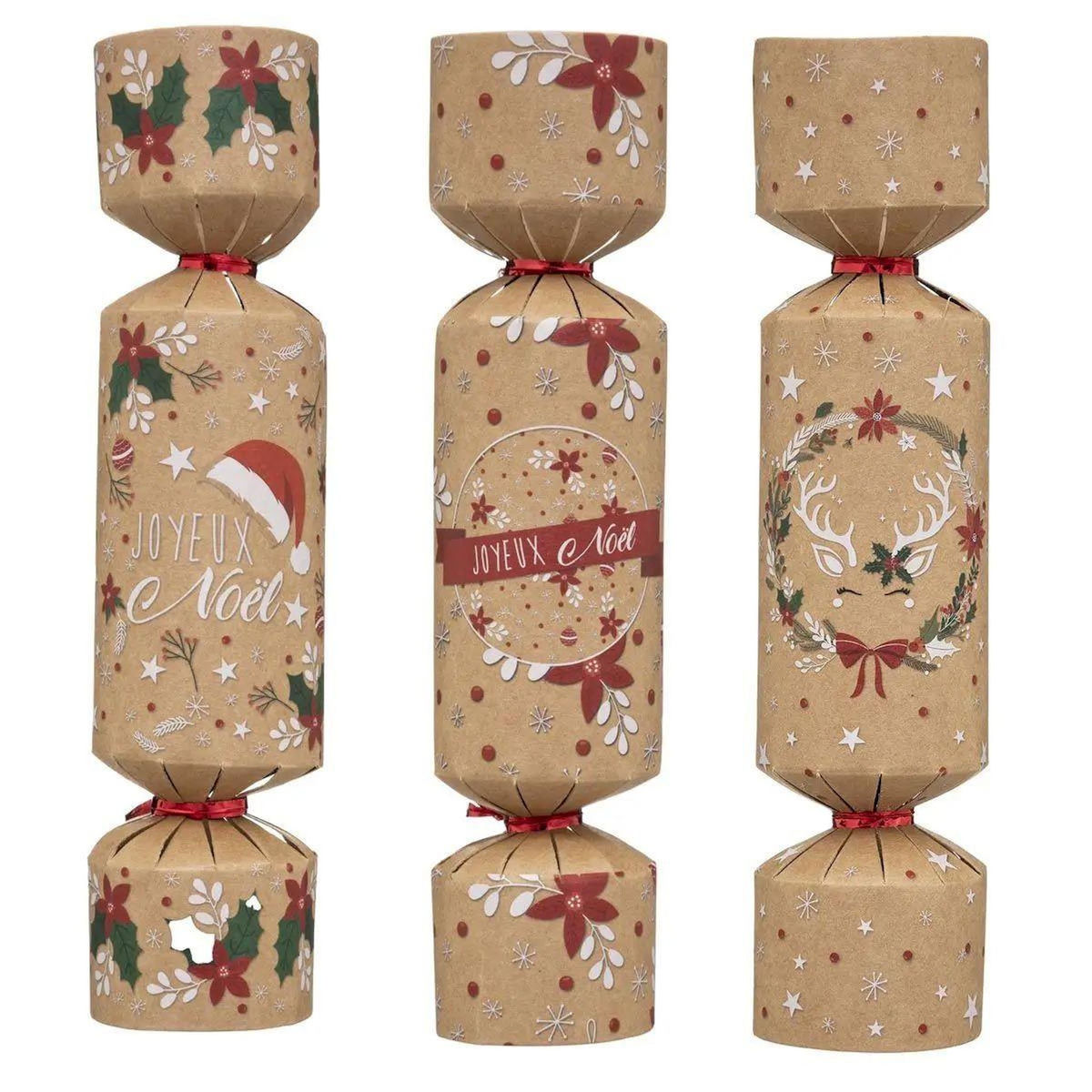 ATMOSPHERA Lot de 6 Crackers de Noël Déco  Kraft  21cm Naturel