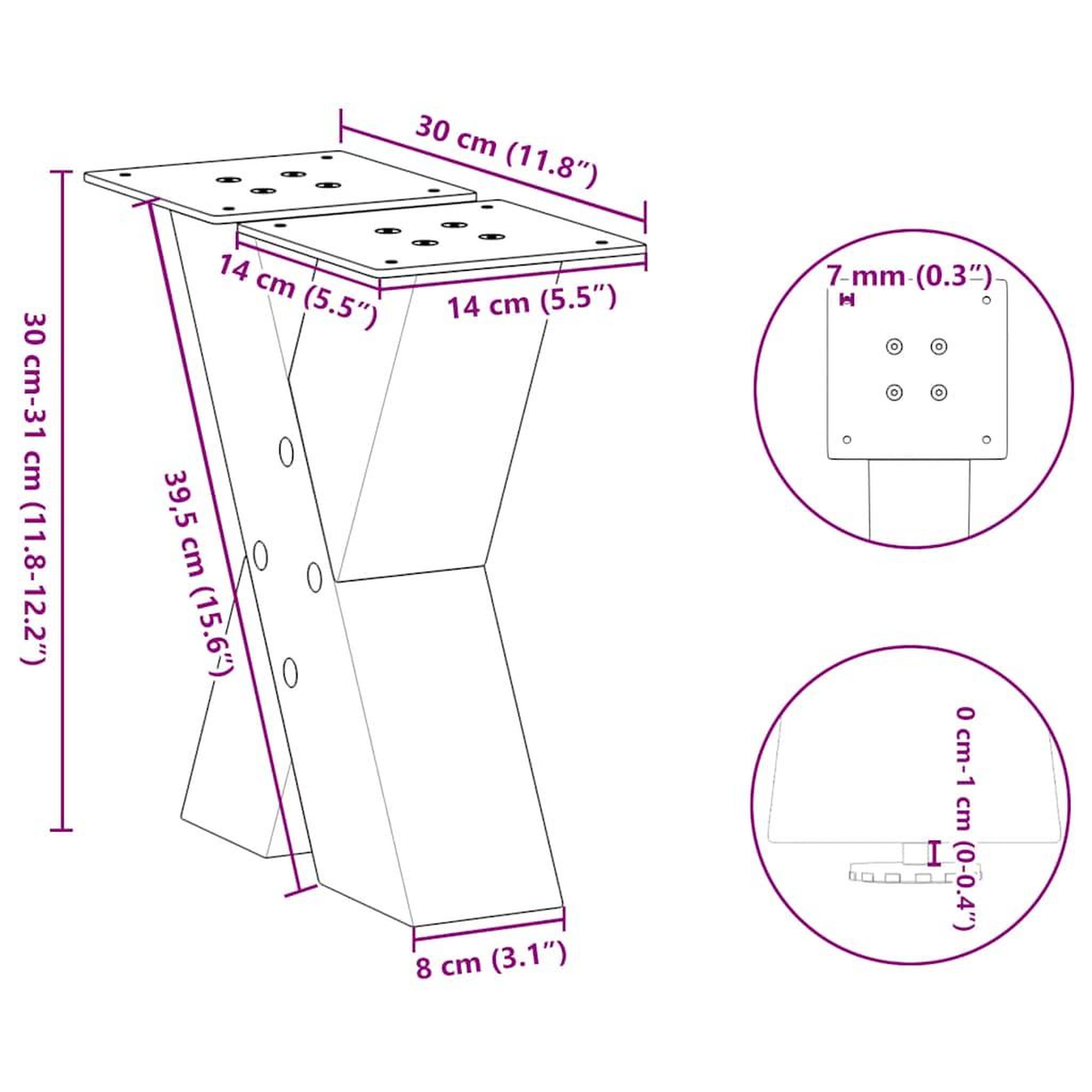 Voir la diapositive 6 : VIDAXL Pieds de table basse forme de X 2 pcs noir 30x(30-31) cm acier