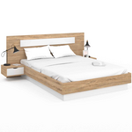 ID MARKET Lit double SANTA avec tête de lit + tables de chevet intégrées et sommier 140 x 190 cm bois et blanc