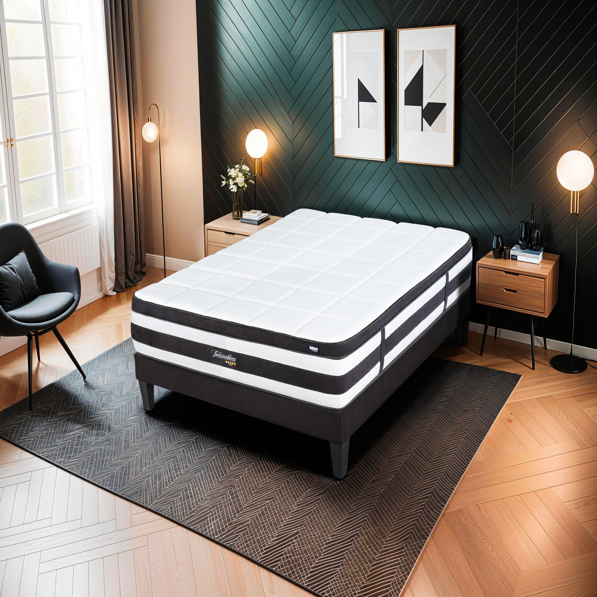 Voir la diapositive 3 : BELLECOUR Bellecour literie | ensemble fontainebleau | matelas ressorts ensachés + sommier bois