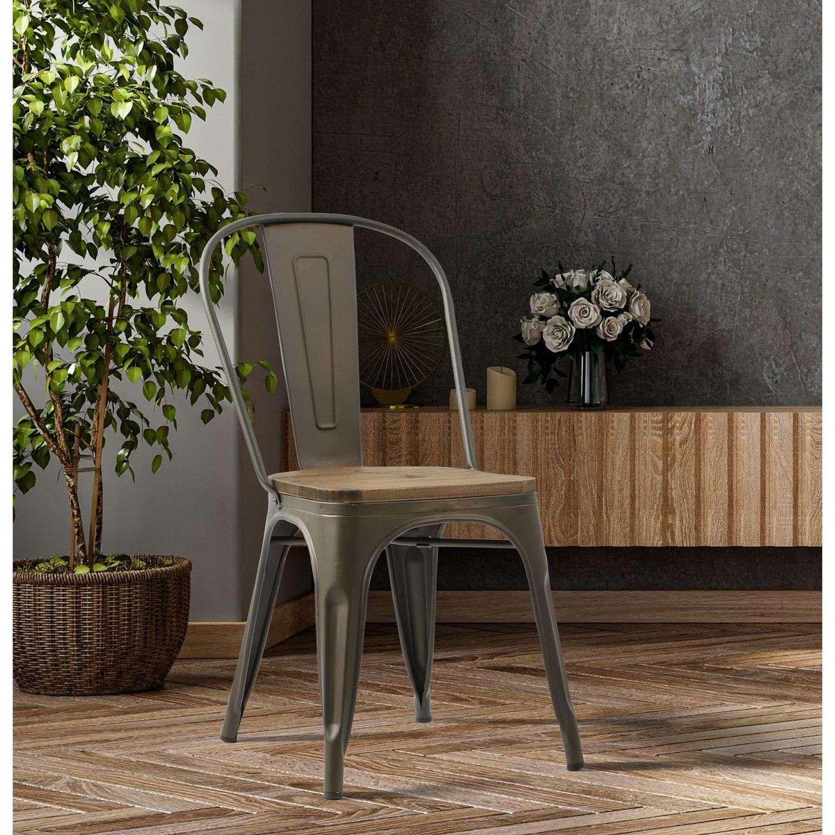 DIVERS Lot de 4 chaises vintage Liv H84 cm - Gris industriel