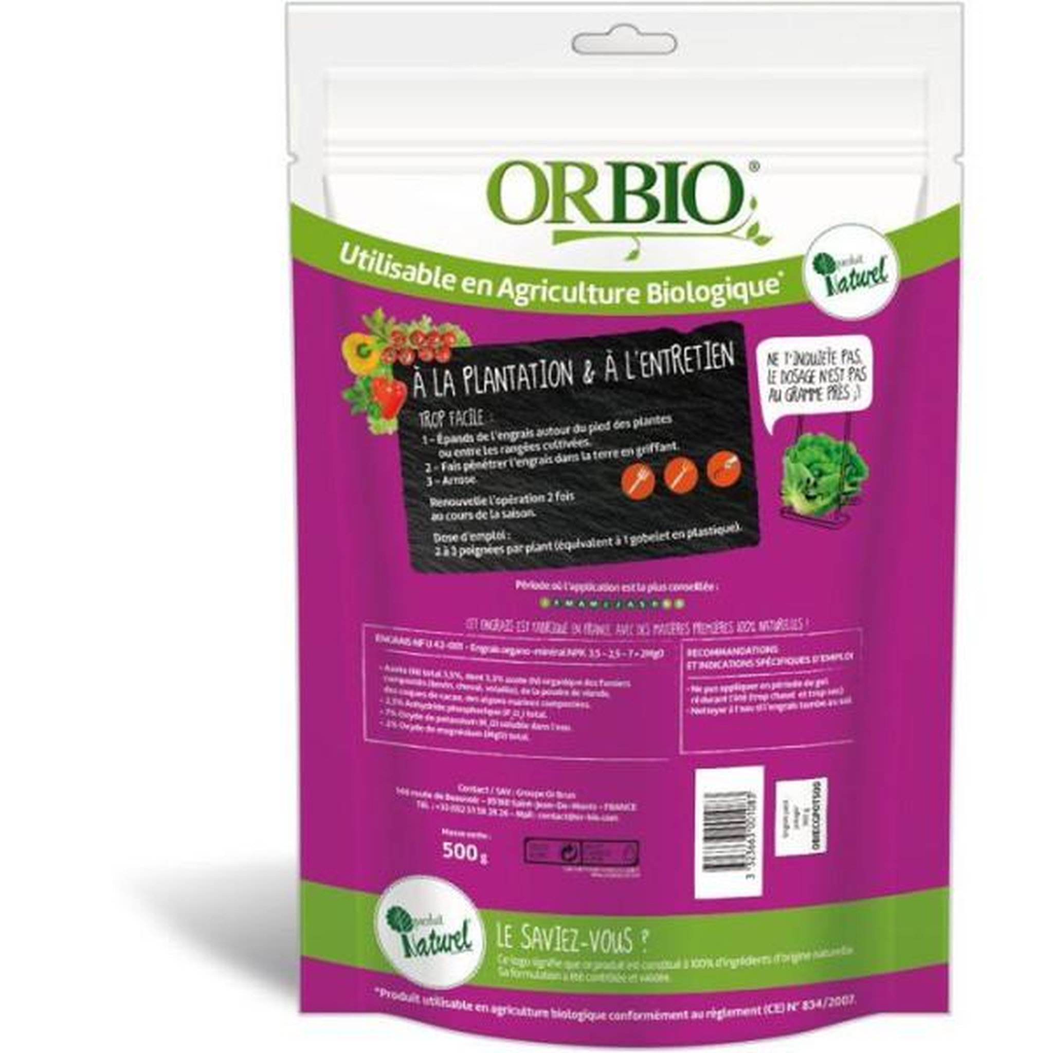 Voir la diapositive 2 : ORBIO Engrais granulé potager - OR BIO - Petit Potager 500 g - Granulés nutritifs - Formule biologique