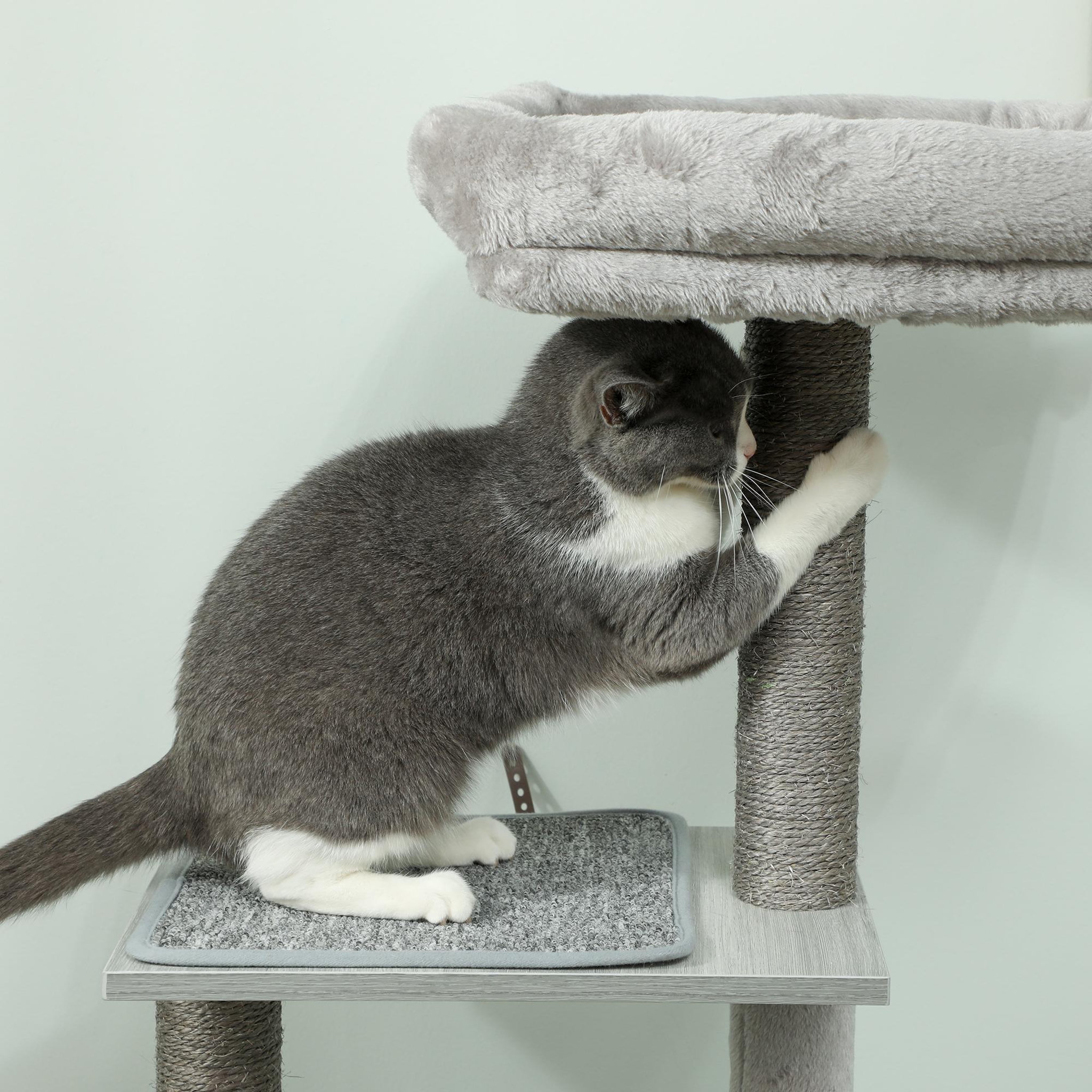Voir la diapositive 4 : PAWHUT Arbre à chat multi-équipement griffoirs grattoirs niche hamac panier coussins amovibles h126 cm peluche courte sisal naturel gris