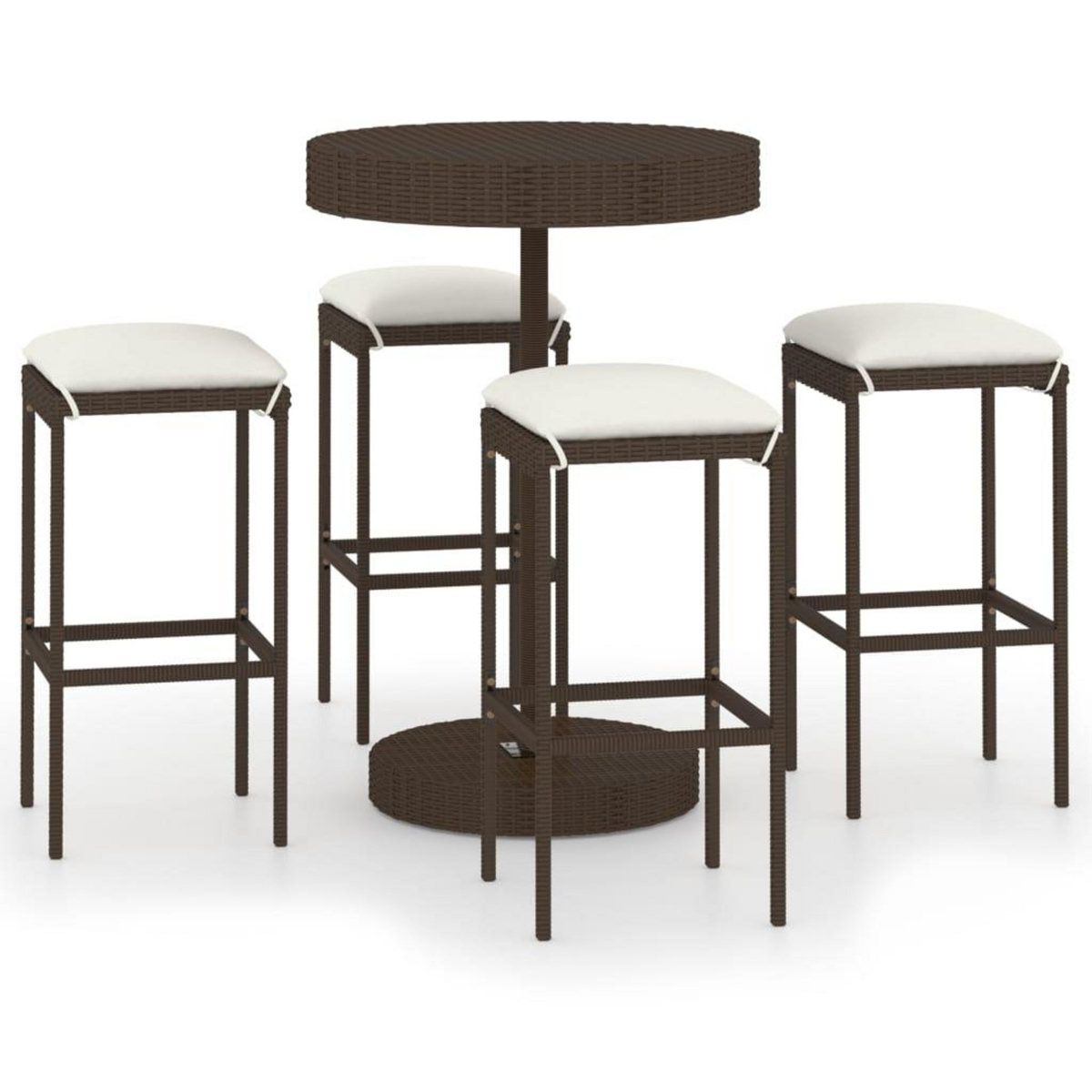 VIDAXL Ensemble bar de jardin 5 pcs et coussins Resine tressee Marron
