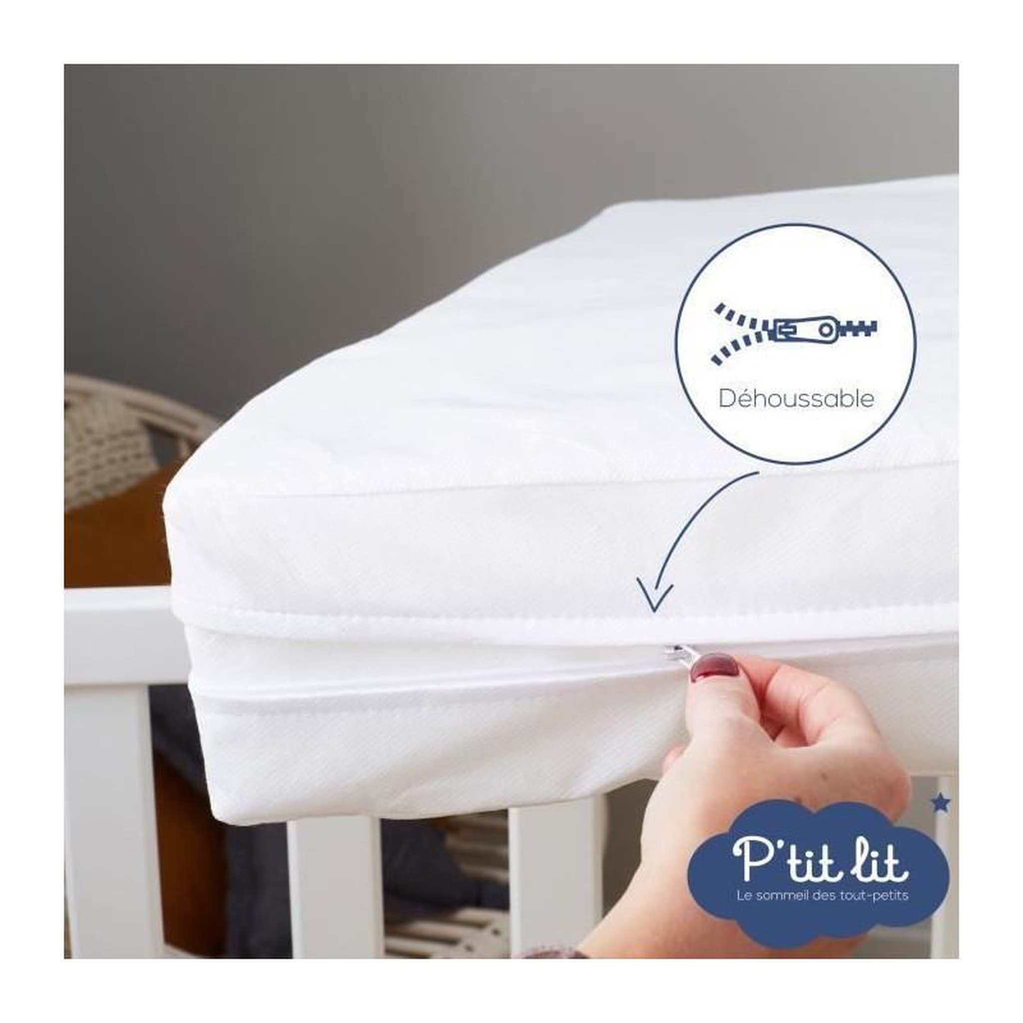 Voir la diapositive 3 : P'TIT LIT Housse intégrale matelas Imperméable - Anti-Punaise de lit - 70x140x15 cm - Fermeture a glissiere - Sans traitement chimique