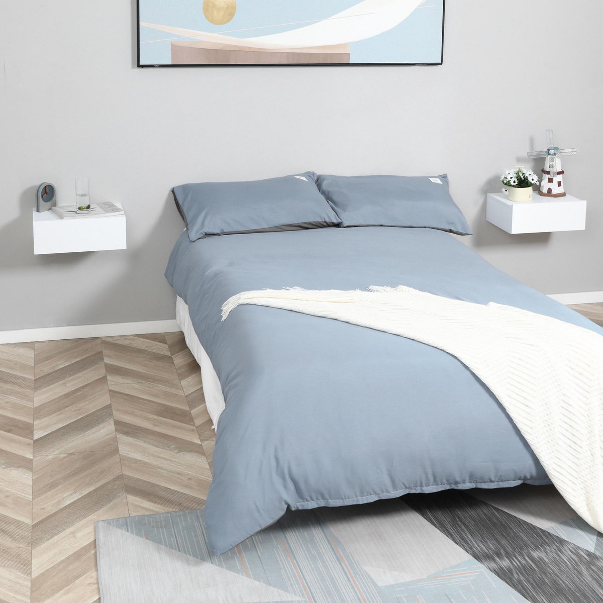 HOMCOM Lot de 2 tables de chevet murales - lot de 2 tables de nuit - tiroir coulissant, plateau - panneaux particules blanc