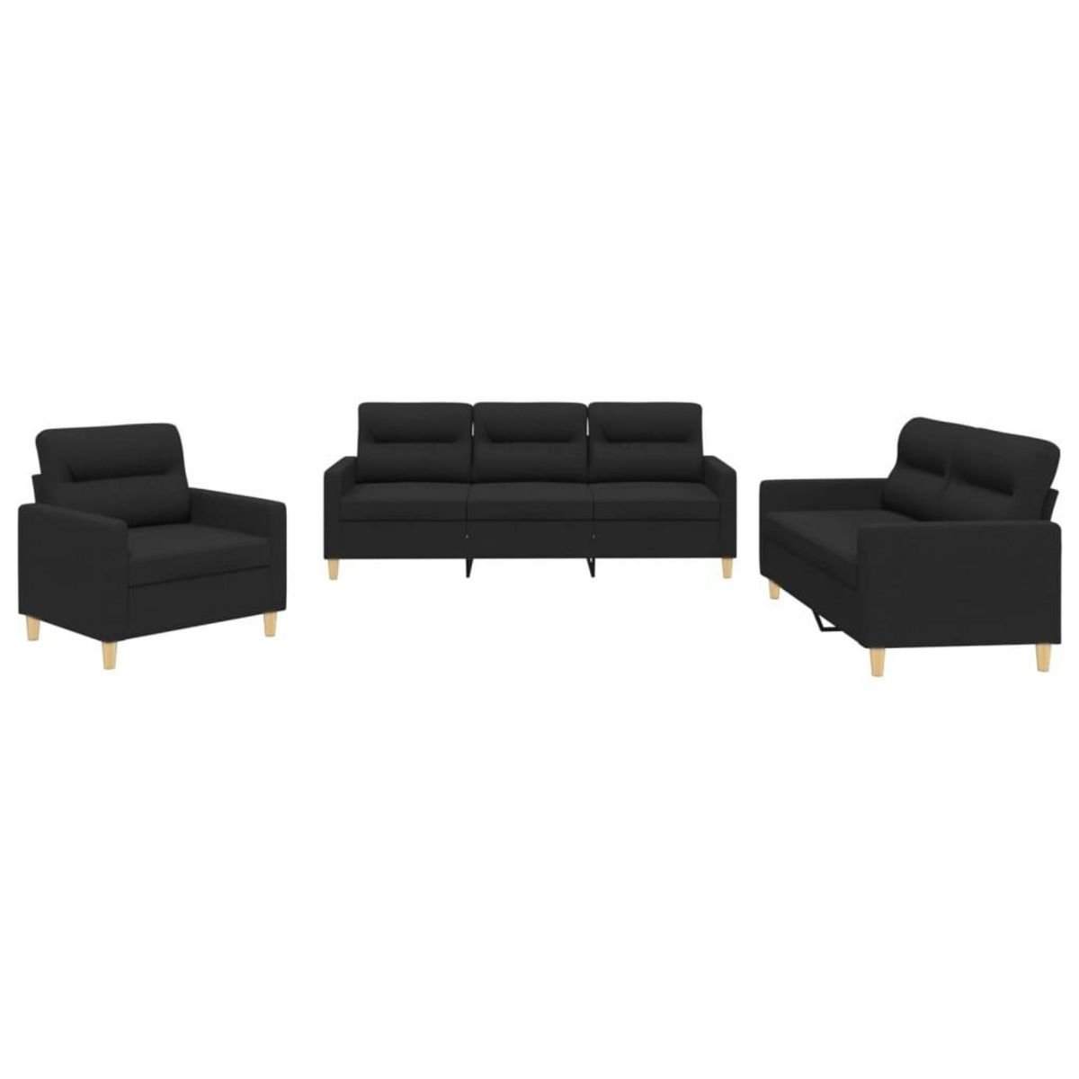 VIDAXL Ensemble de canapes 3 pcs avec coussins Noir Tissu
