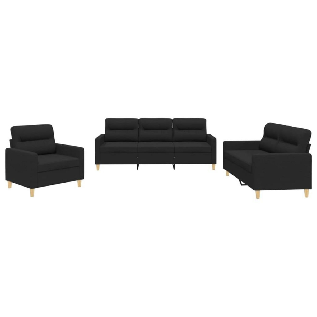 VIDAXL Ensemble de canapes 3 pcs avec coussins Noir Tissu