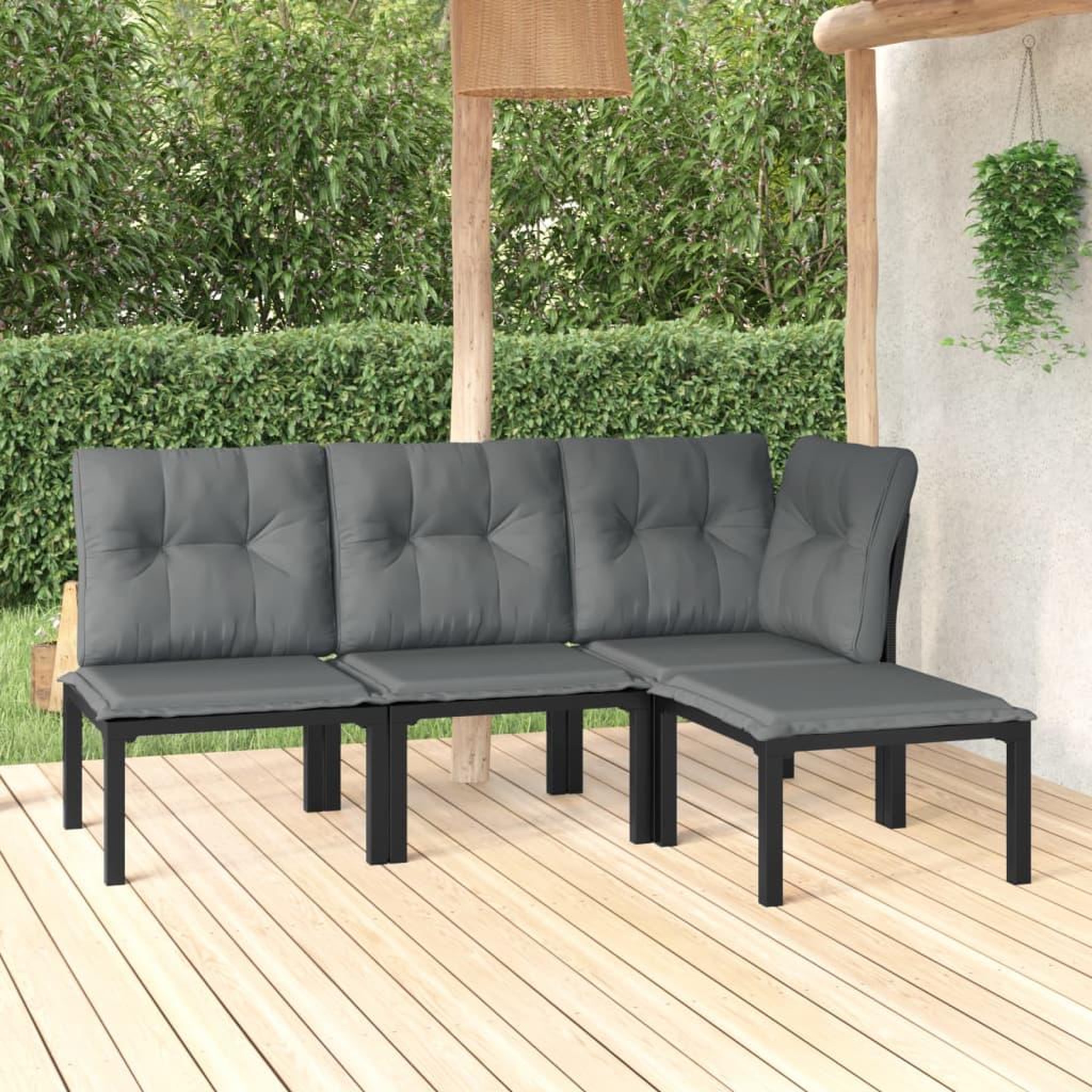 Voir la diapositive 1 : VIDAXL Salon de jardin 4 pcs noir et gris resine tressee