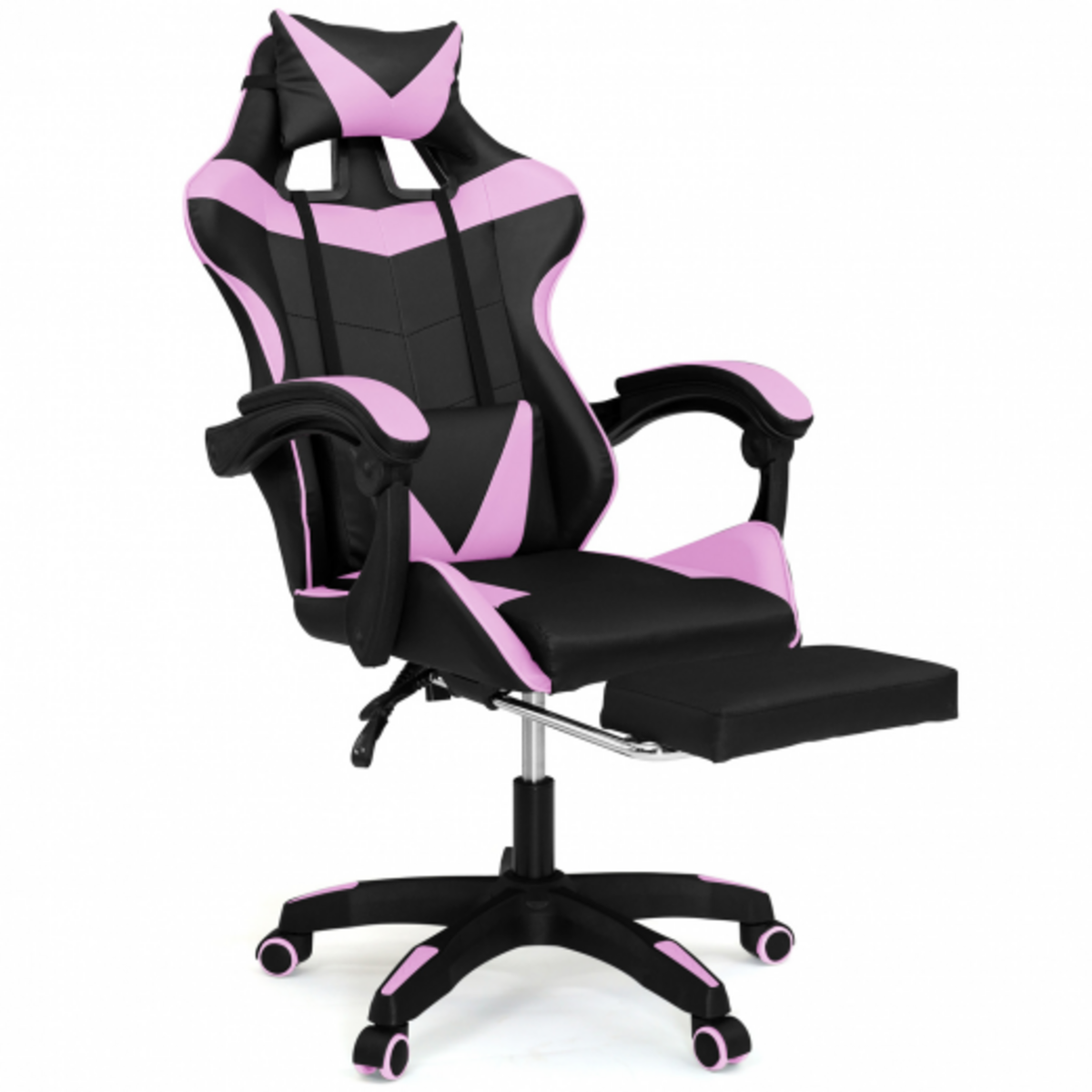 ID MARKET Fauteuil de gaming ALEX réglable avec repose-pied, coussin de tête et coussin lombaire noir et rose