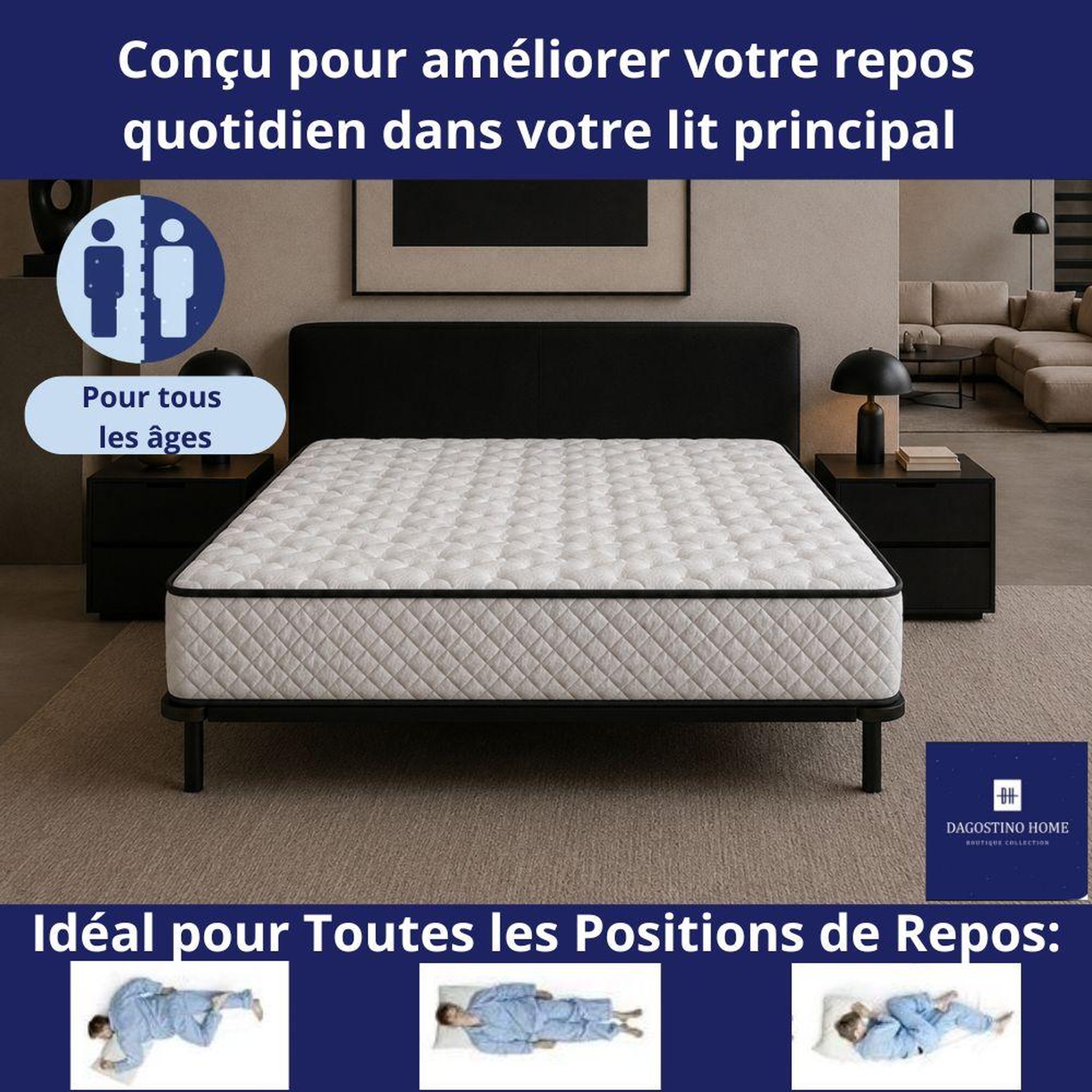Voir la diapositive 3 : DAGOSTINO HOME Ensemble matelas mousse - h20cm + sommier kit-  confortable et ferme