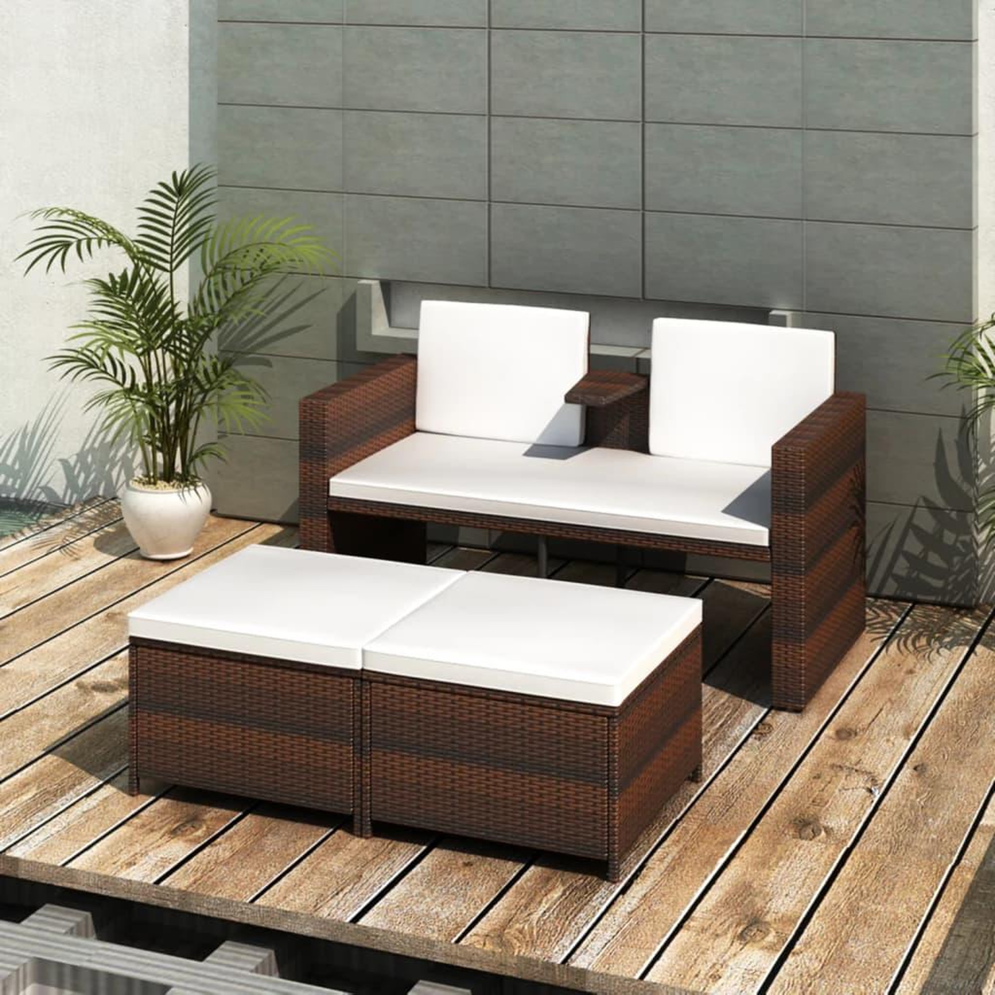 Voir la diapositive 1 : VIDAXL Salon de jardin 4 pcs avec coussins Resine tressee Marron
