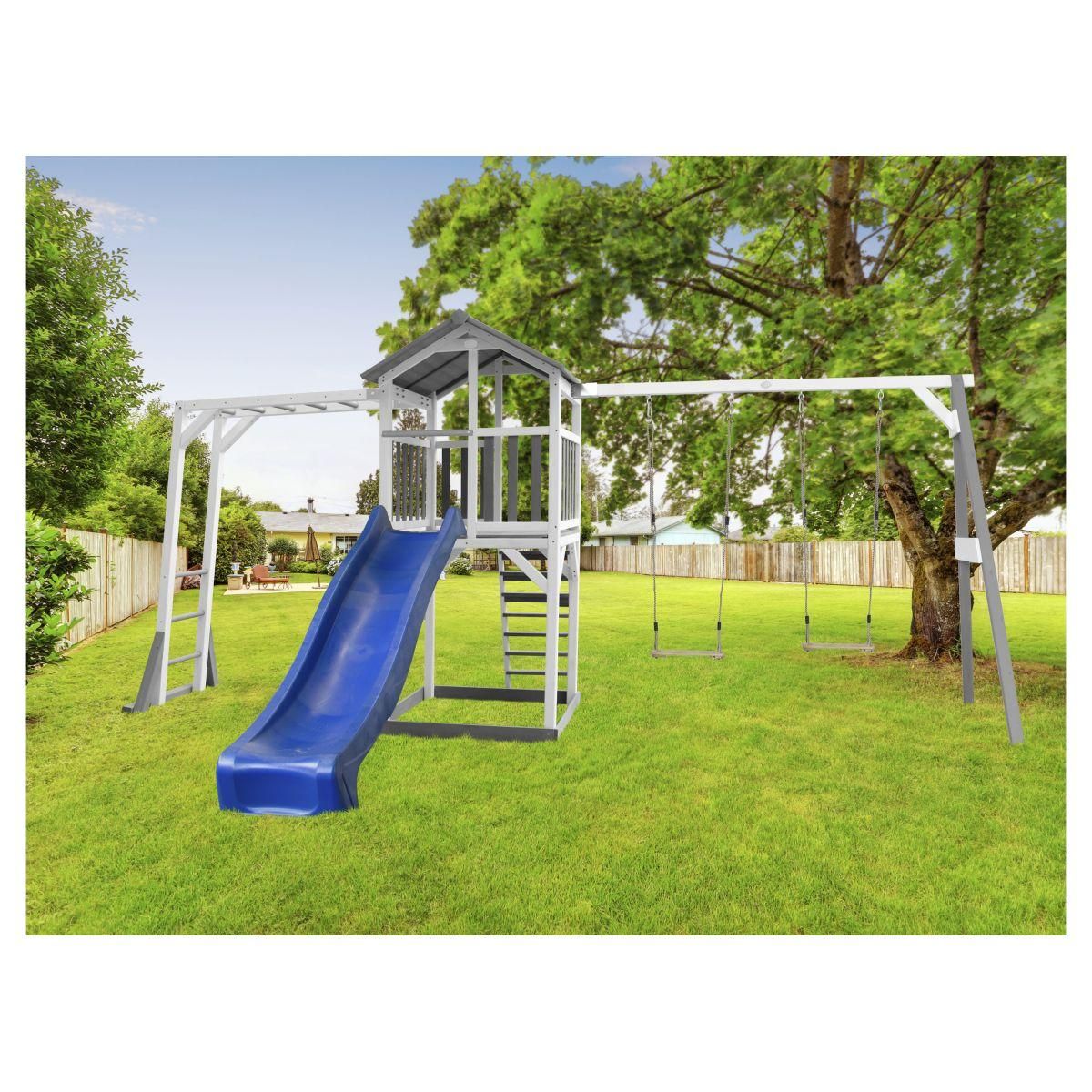 AXI Aire de jeux avec toboggan et échelle d'escalade - Bois - H2,42m - BEACH TOWER