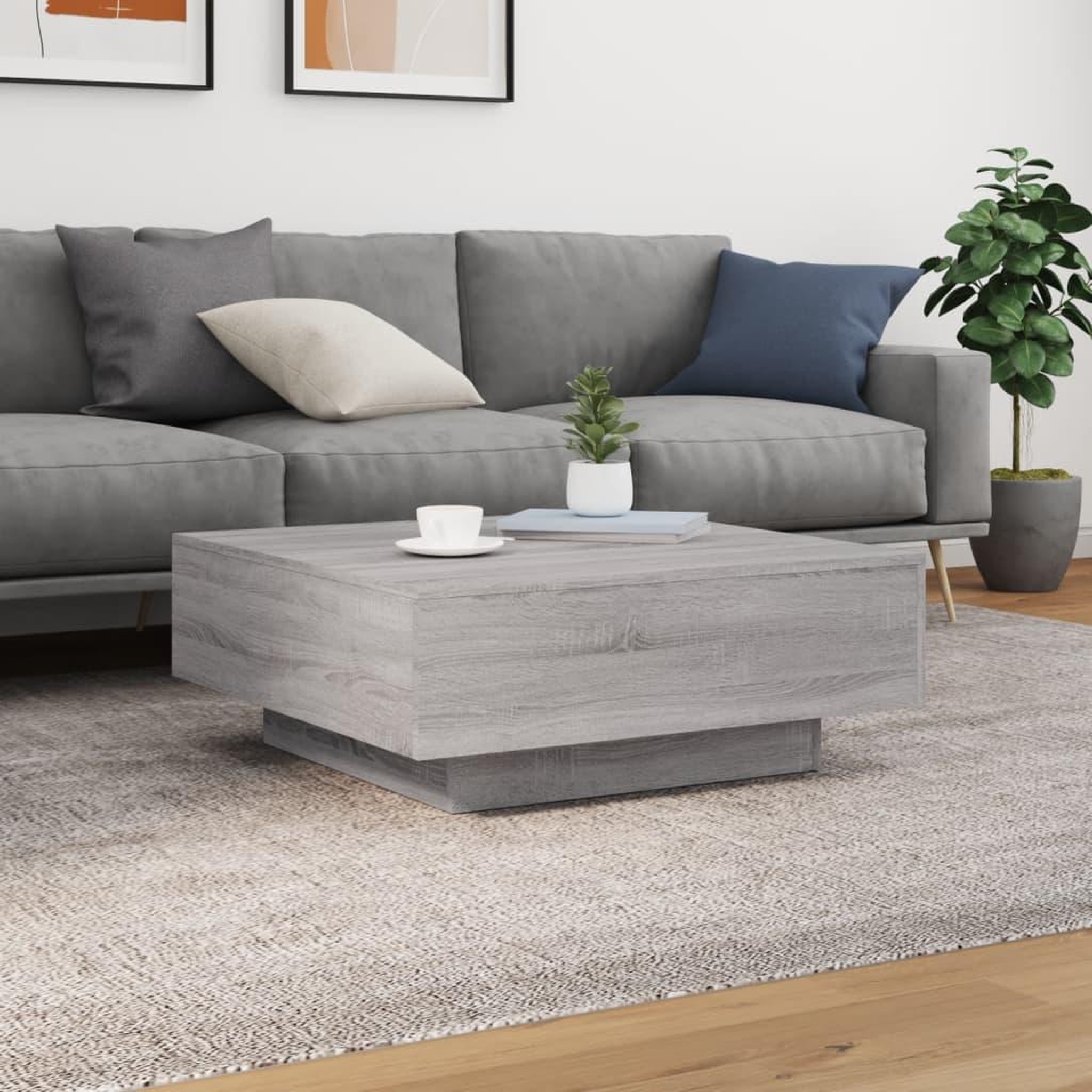 Voir la diapositive 5 : VIDAXL Table basse avec lumieres LED sonoma gris 80x80x31 cm