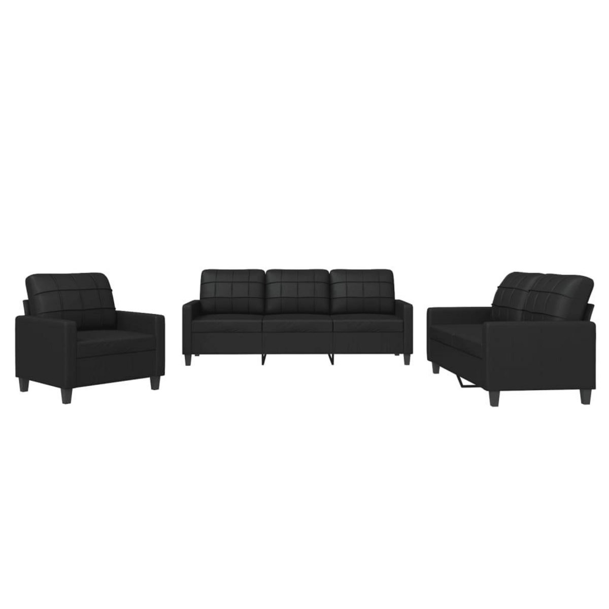 VIDAXL Ensemble de canapes 3 pcs avec coussins Noir Similicuir