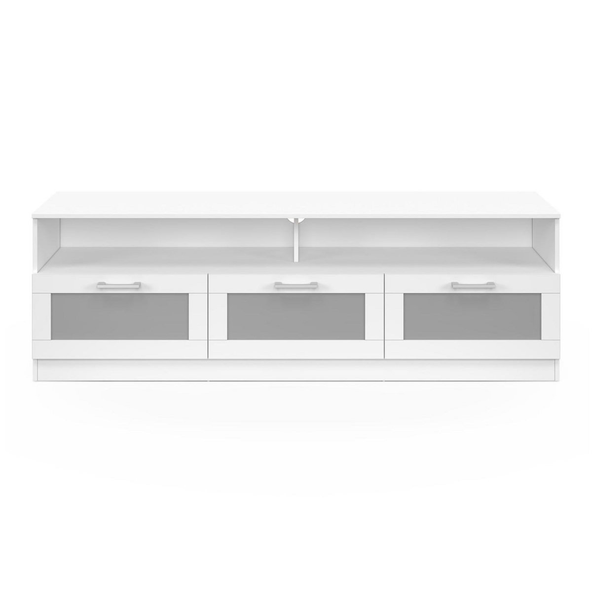 ID MARKET Meuble TV 140 cm VITO portes givrées blanc