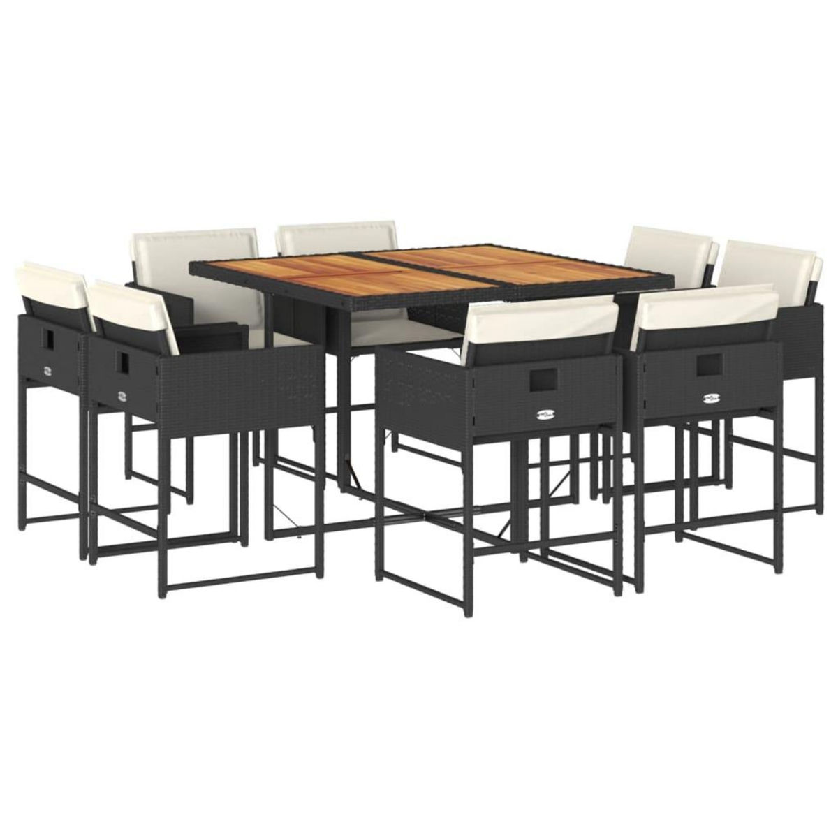 VIDAXL Ensemble a manger de jardin 9pcs coussins noir resine tressee