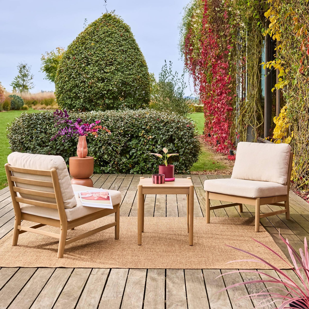 SWEEEK Salon de jardin bois d'acacia naturel 2 places - Lunari