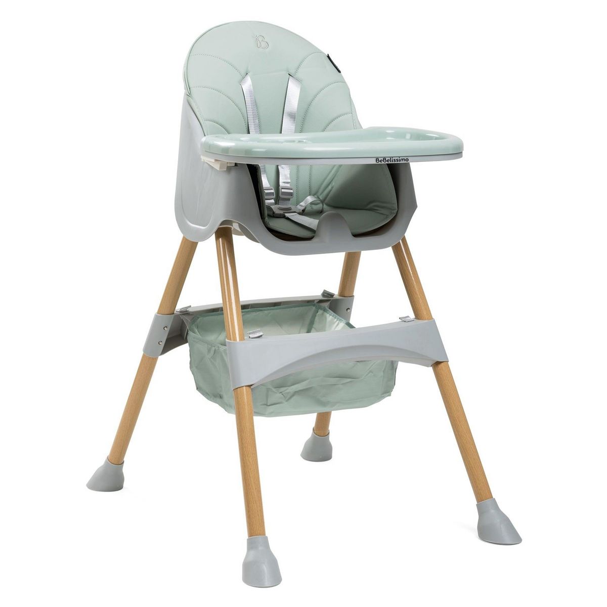 BEBELISSIMO Bebelissimo - Chaise haute 2 en 1 - Evolutive - Réglable - Pliable - vert -woodie